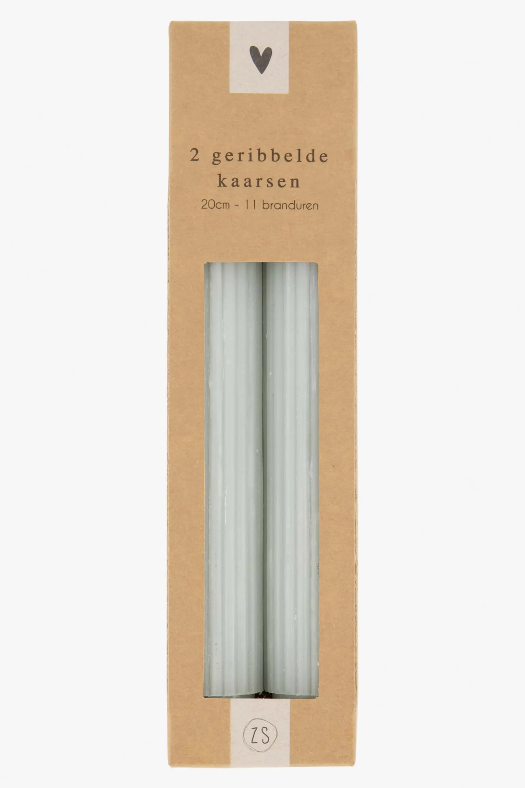 zusss 2 geribbelde kaarsen 20 cm saliegroen