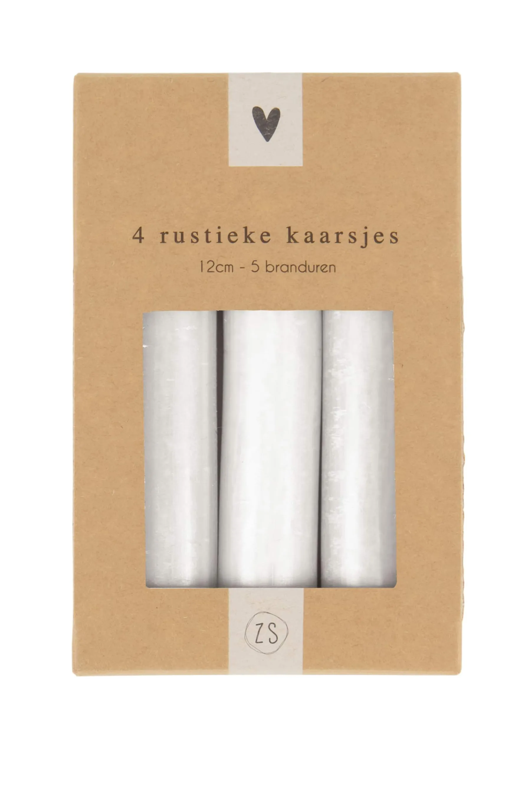 zusss 4 rustieke kaarsjes 12cm wit