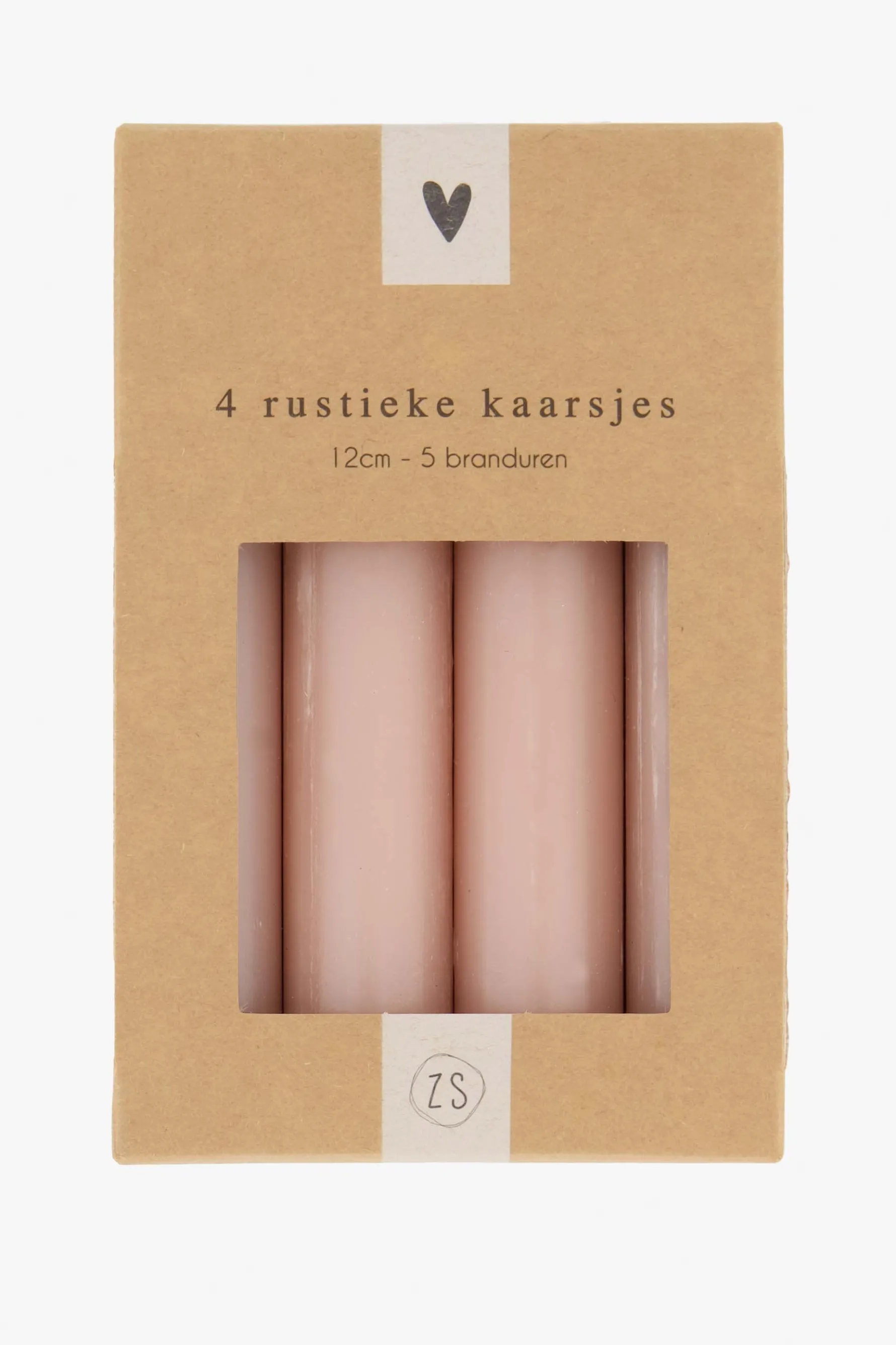 zusss 4 rustieke kaarsjes 12cm terra roze