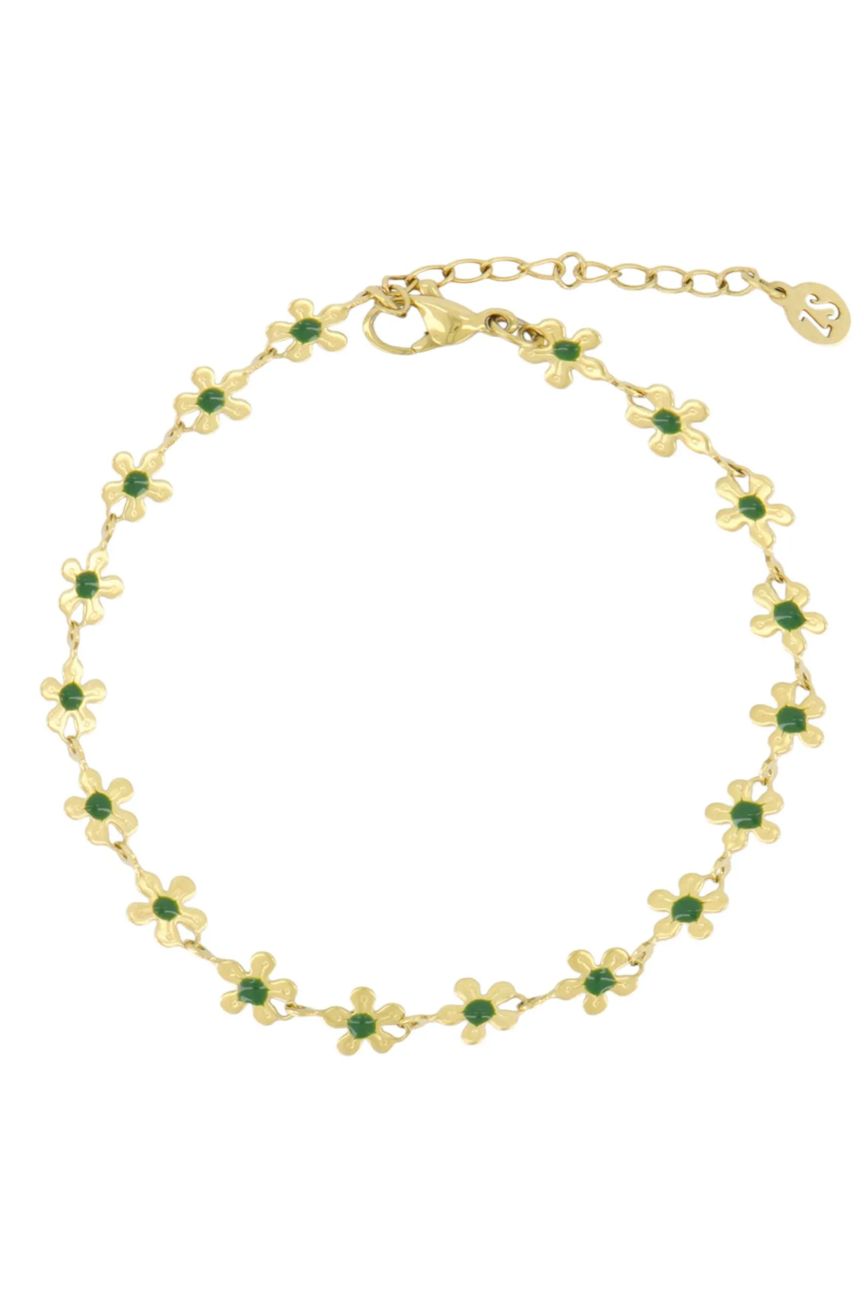 zusss armband met bloemen donkergroen