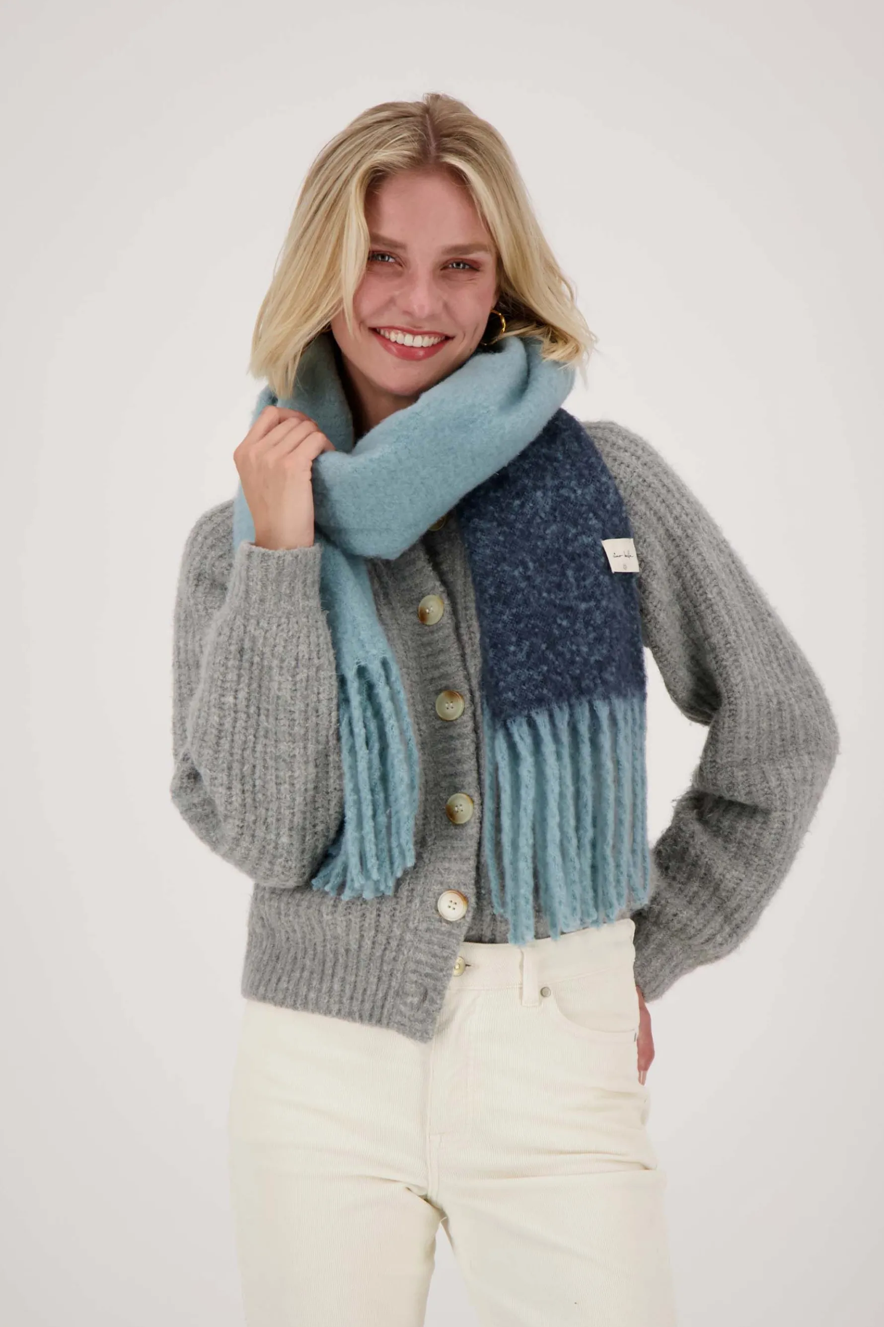 zusss colorblock sjaal grijsblauw/donkerblauw