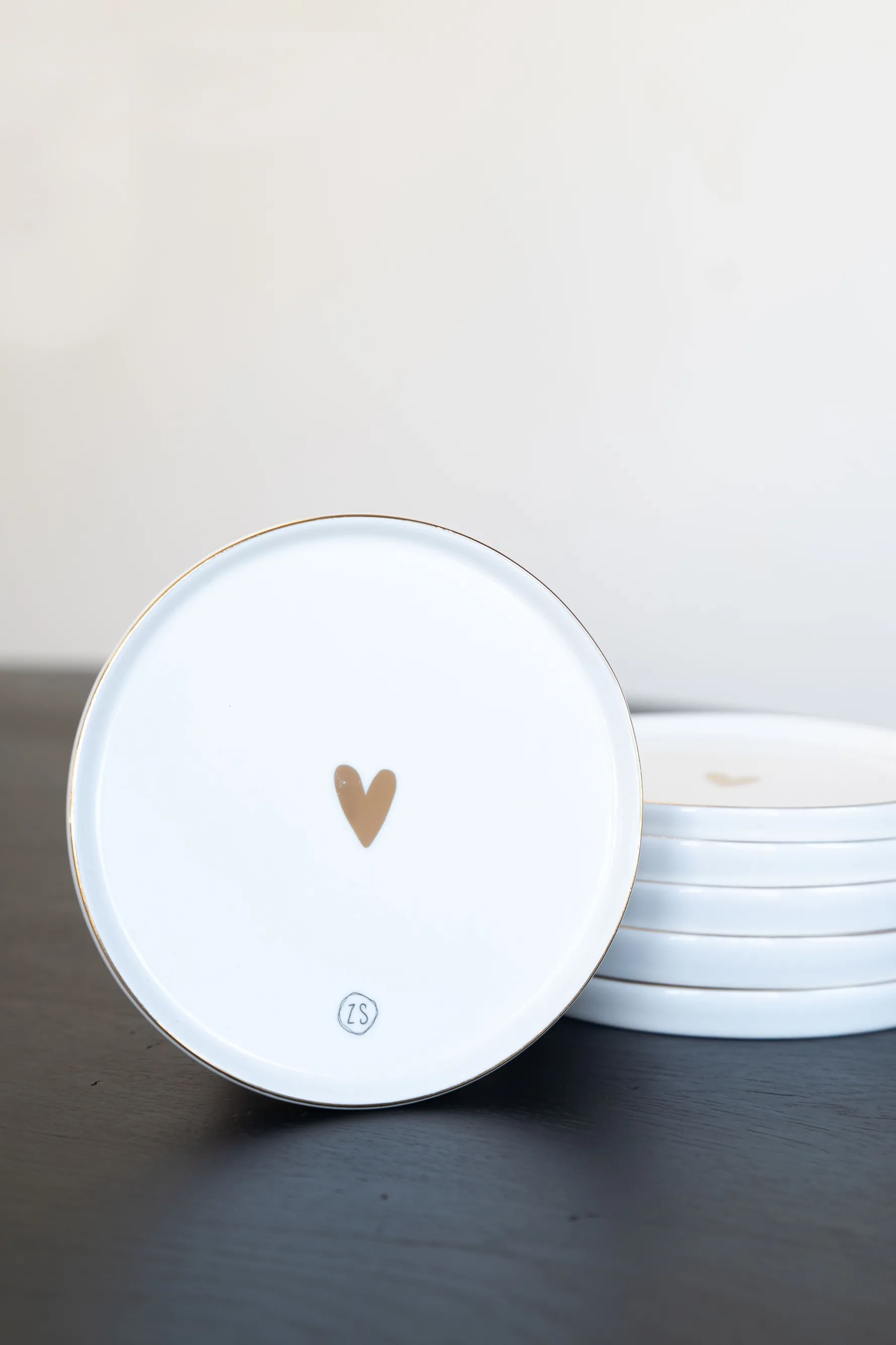 zusss gebaksbordje goud hartje wit (set van 6)