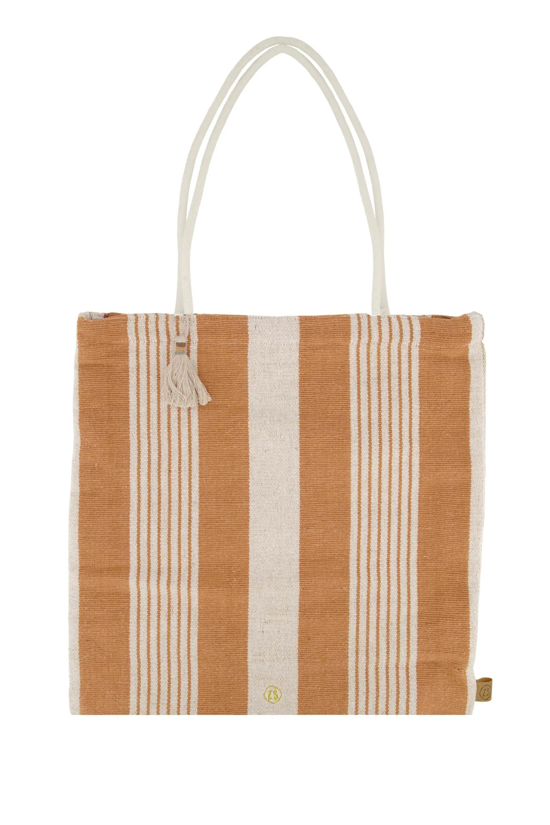 zusss gestreepte tas camel/ecru