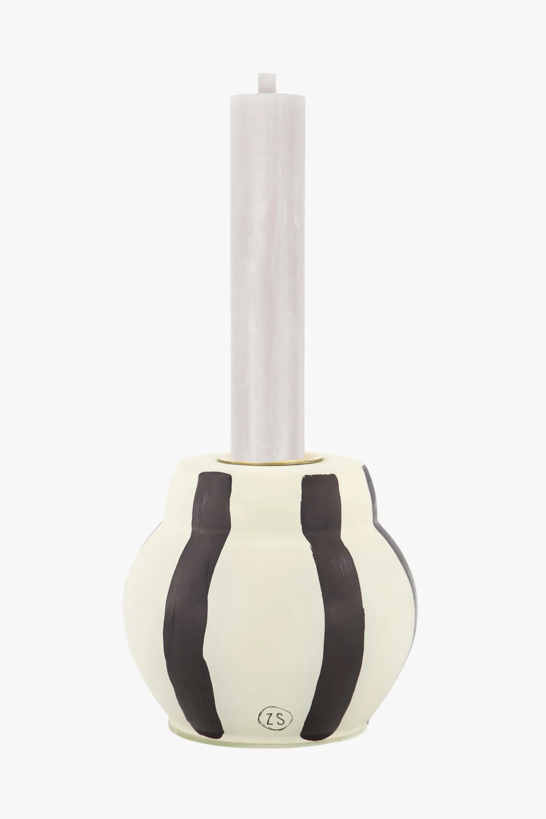 zusss glazen kandelaar met strepen zand/antraciet