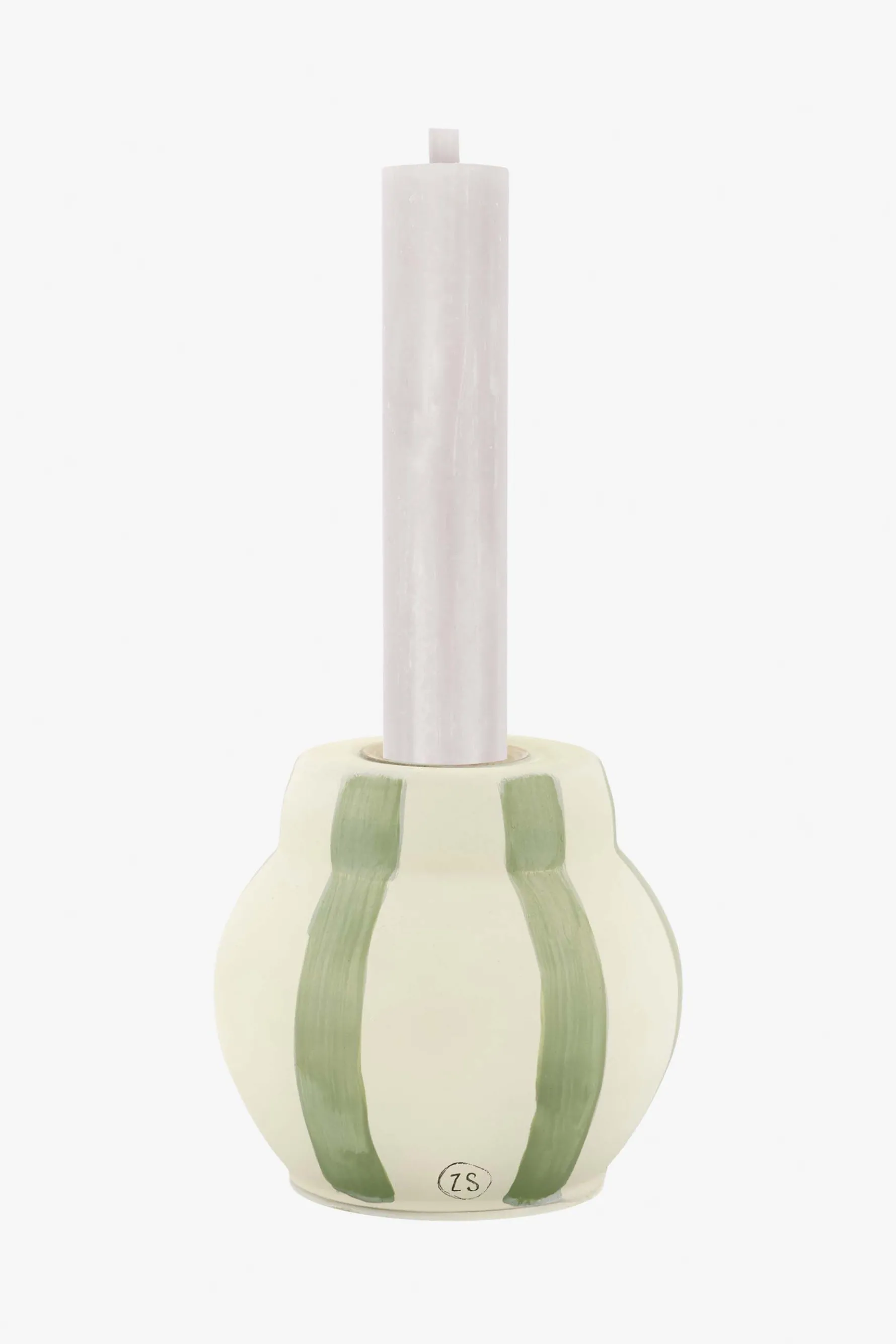 zusss glazen kandelaar met strepen zand/saliegroen