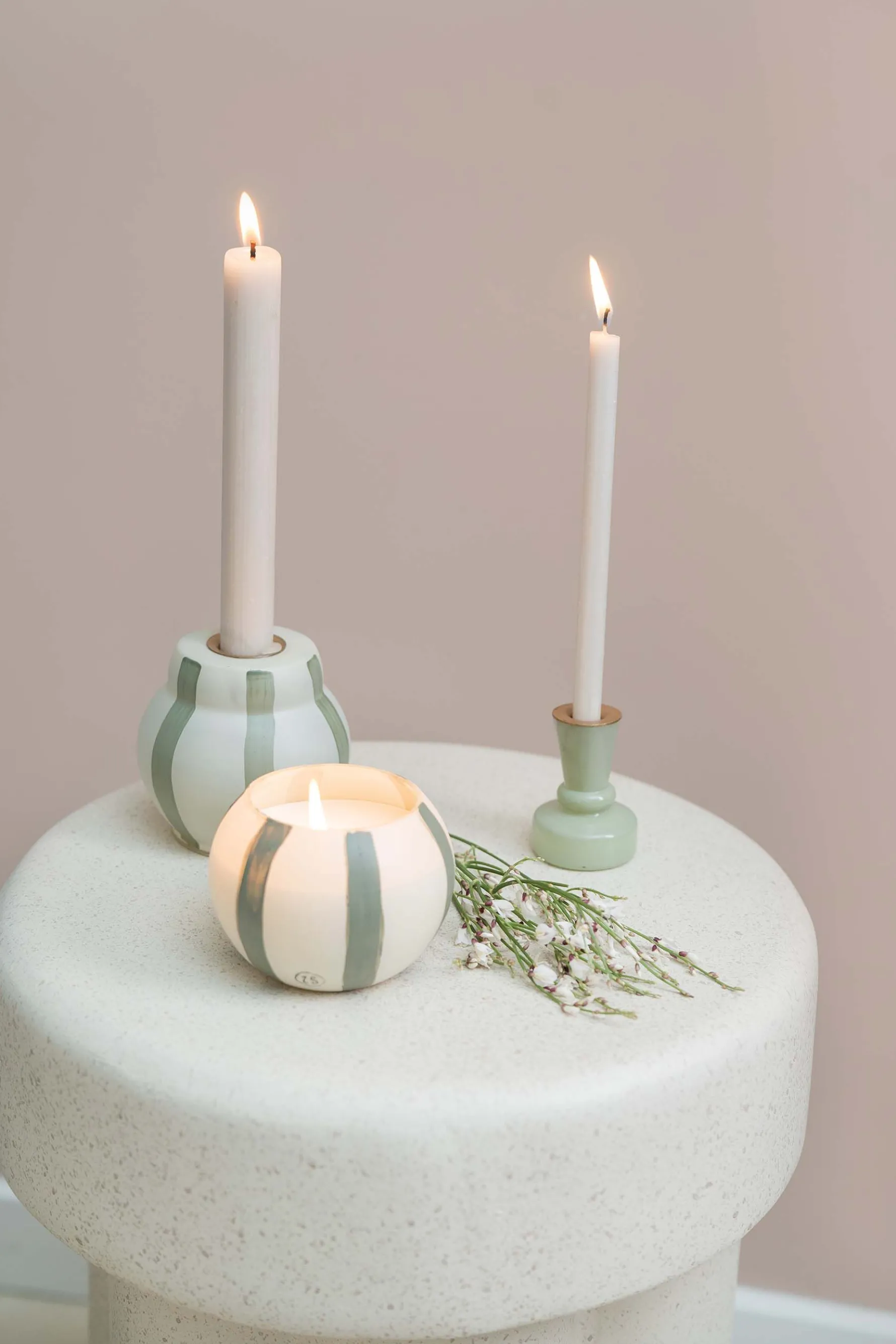 zusss glazen kandelaartje S saliegroen