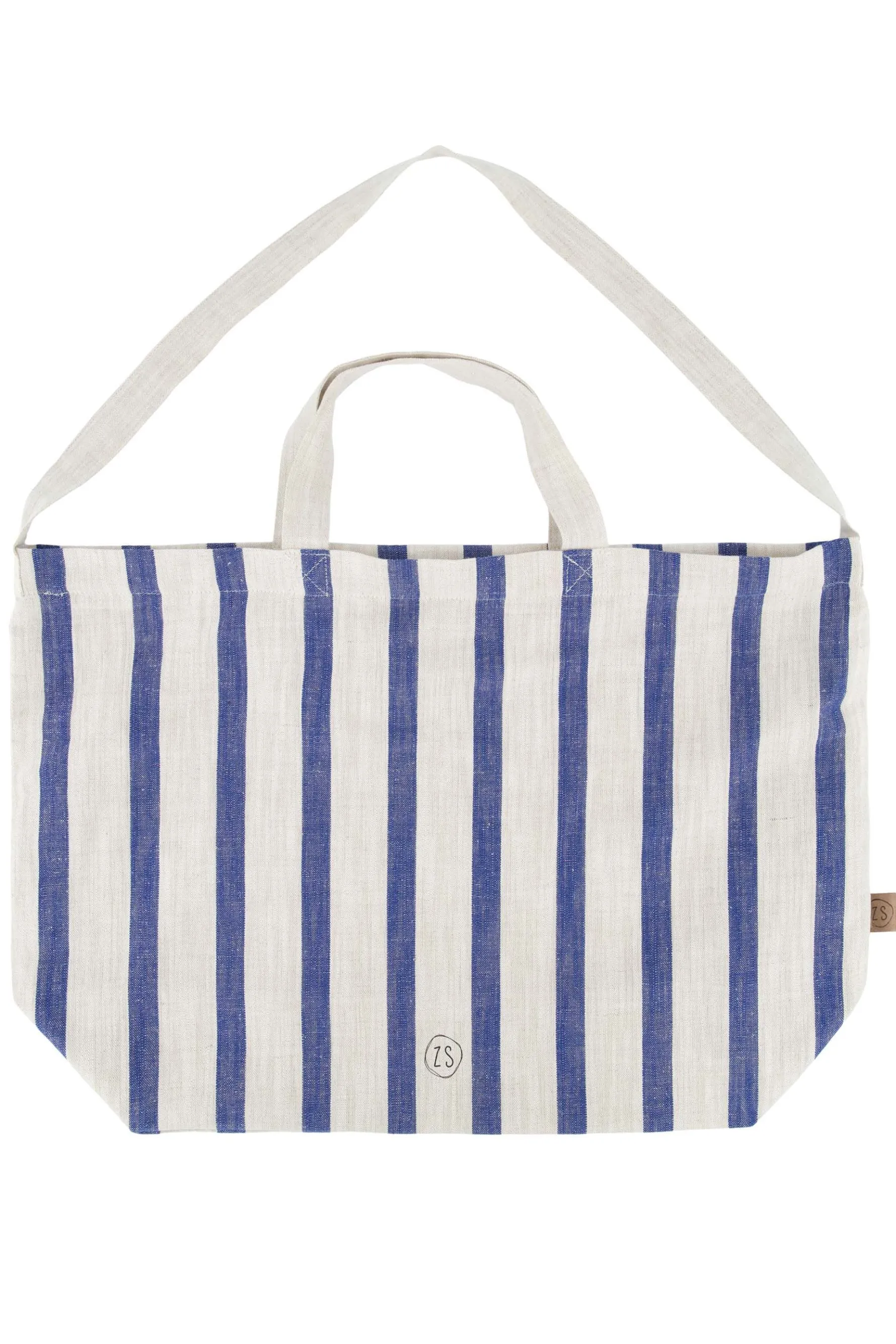 zusss grote boodschappentas gestreept peper en zout/kobaltblauw