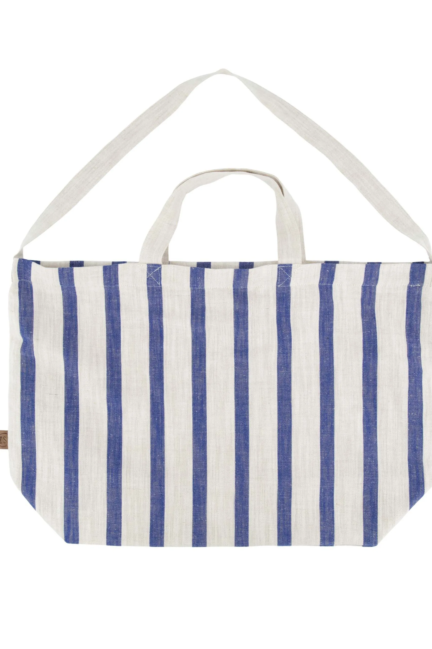 zusss grote boodschappentas gestreept peper en zout/kobaltblauw