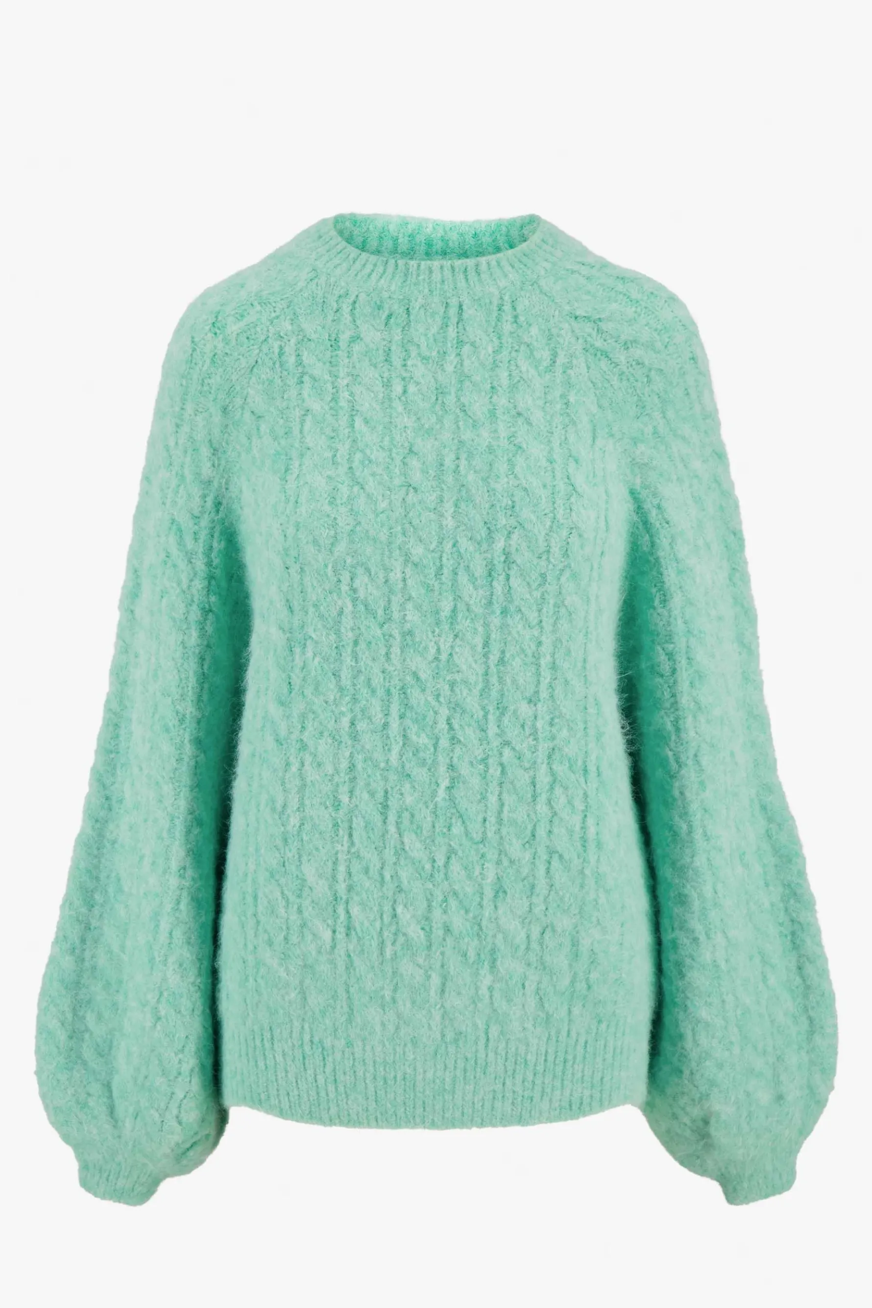 zusss kabel trui met ballonmouw mint