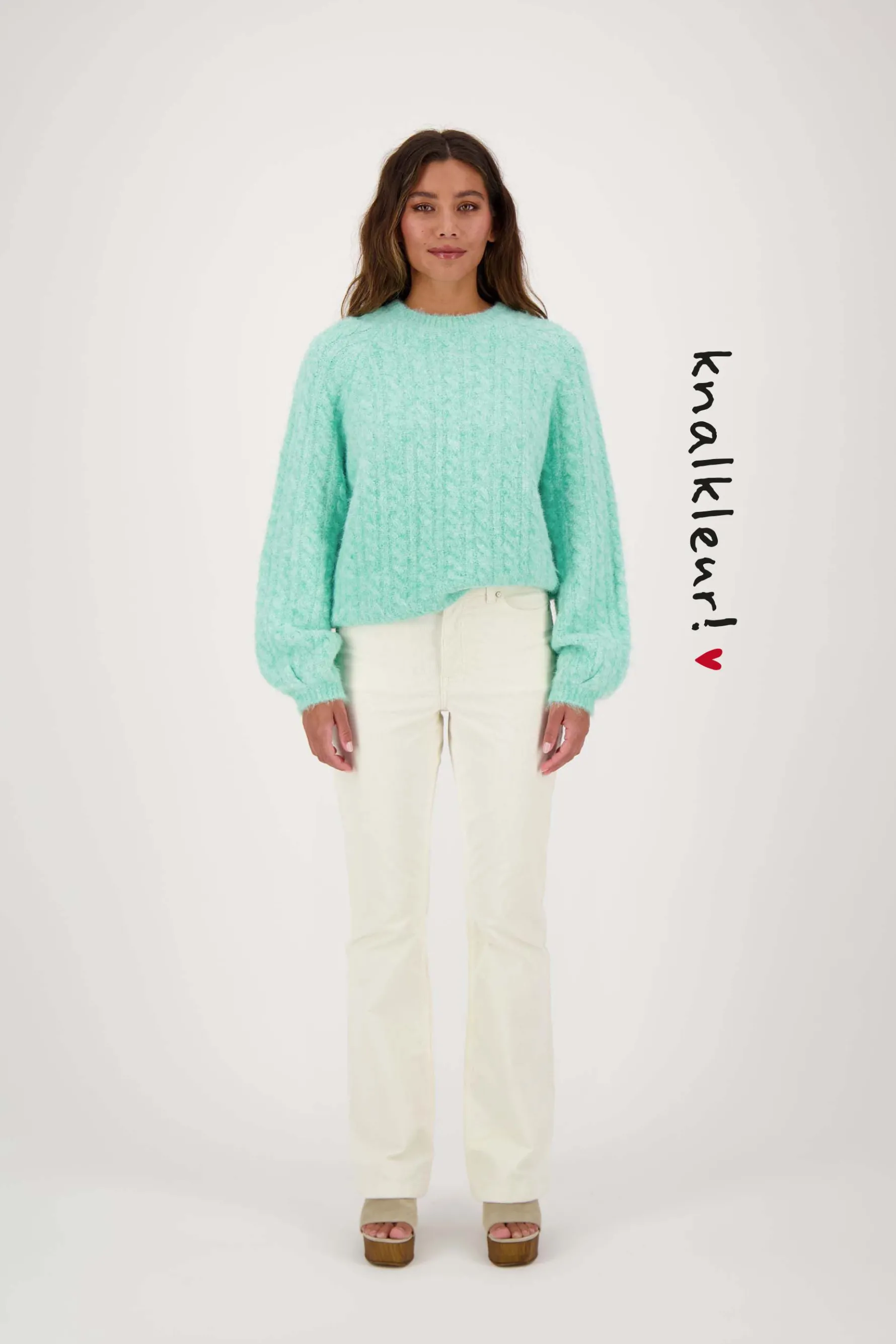zusss kabel trui met ballonmouw mint