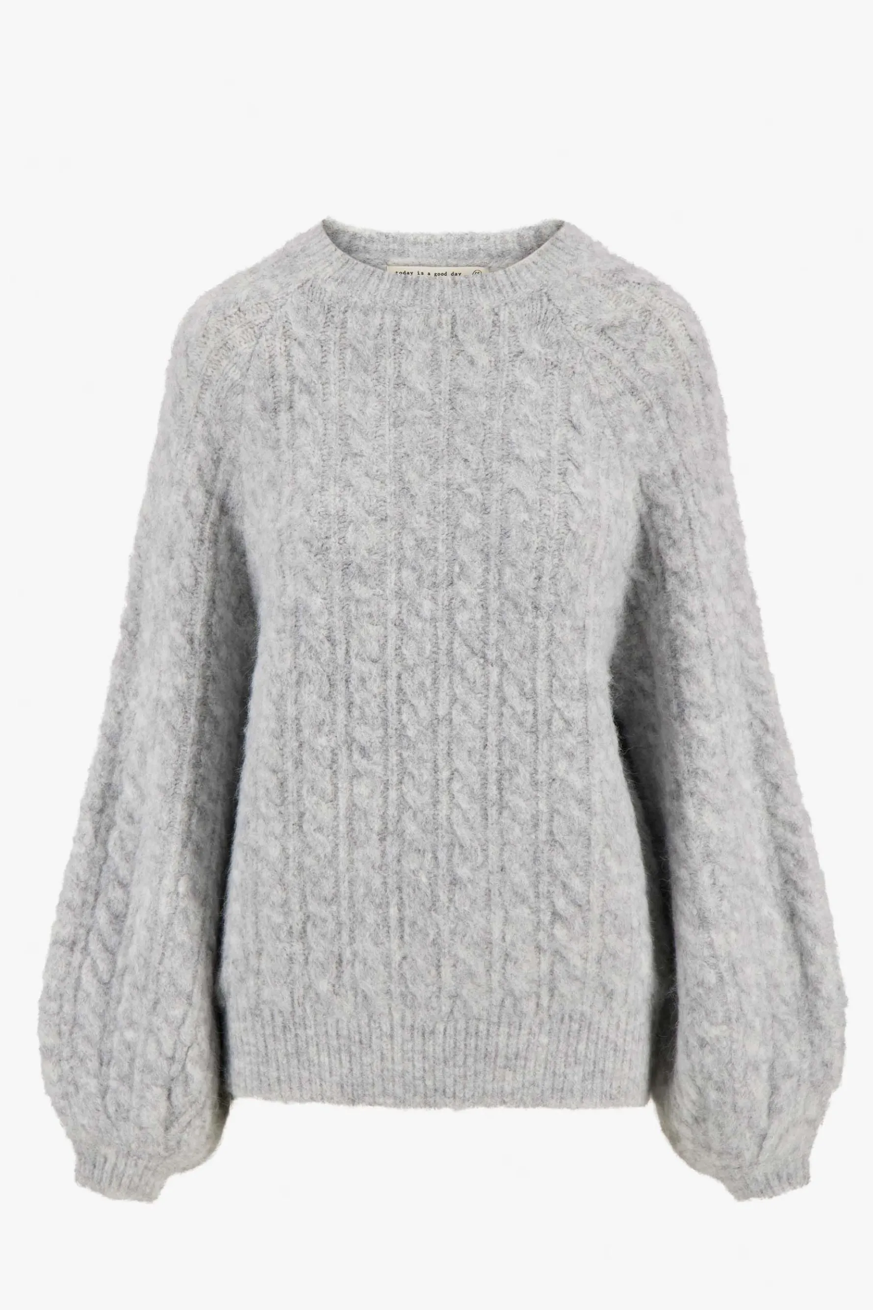 zusss kabel trui met ballonmouw lichtgrijs