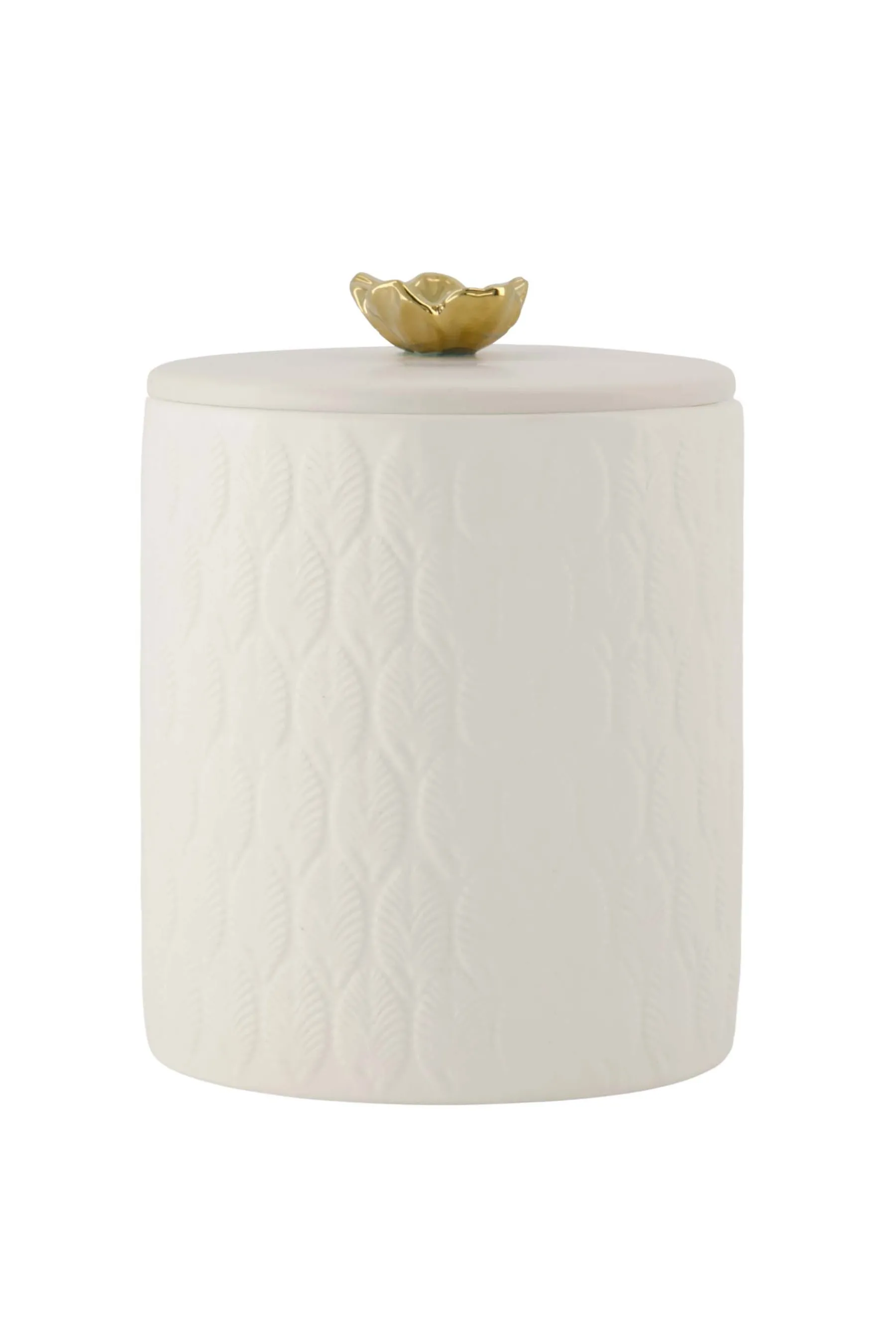 zusss keramieken geurkaars met deksel bloem structuur veertjes wit