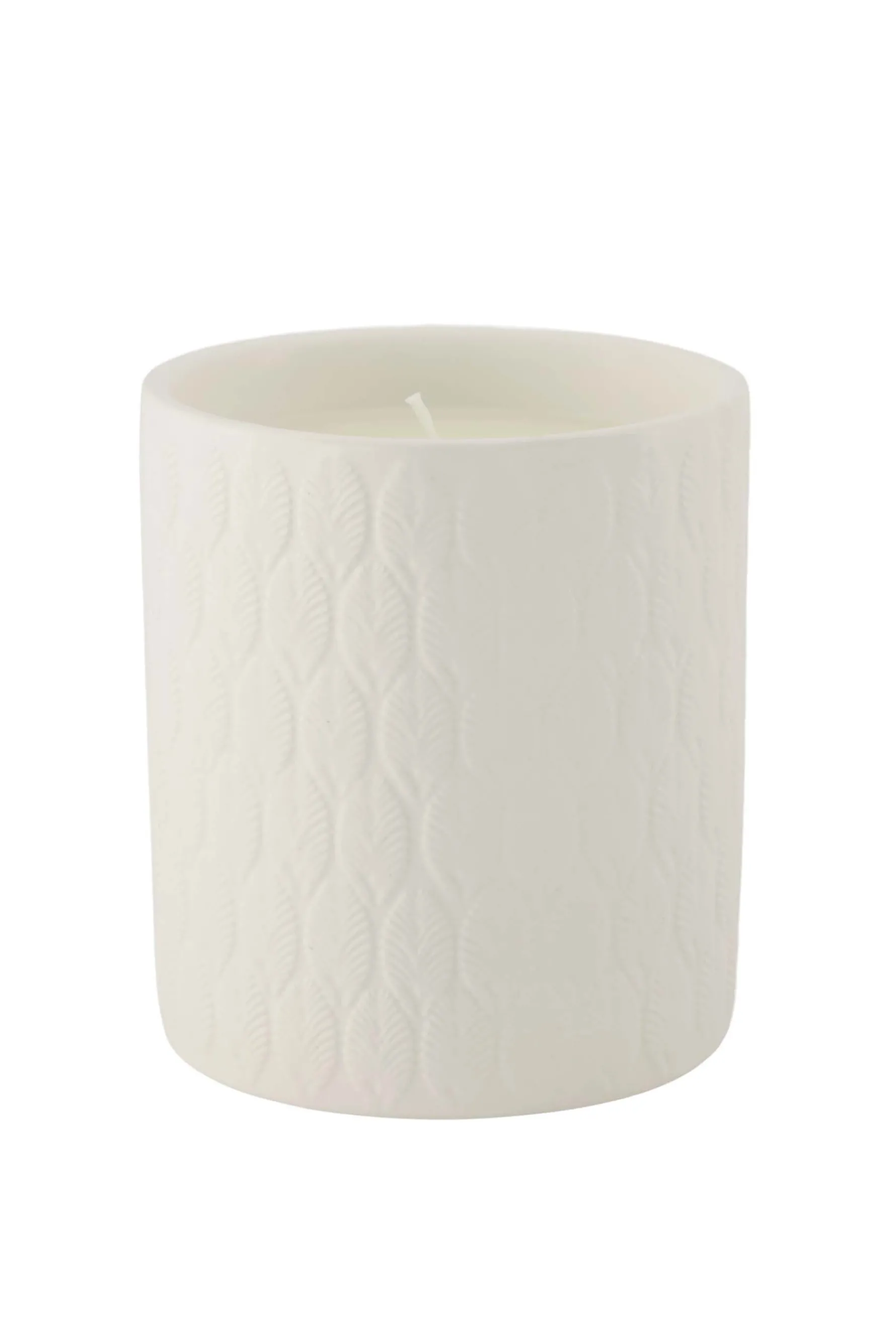 zusss keramieken geurkaars met deksel bloem structuur veertjes wit