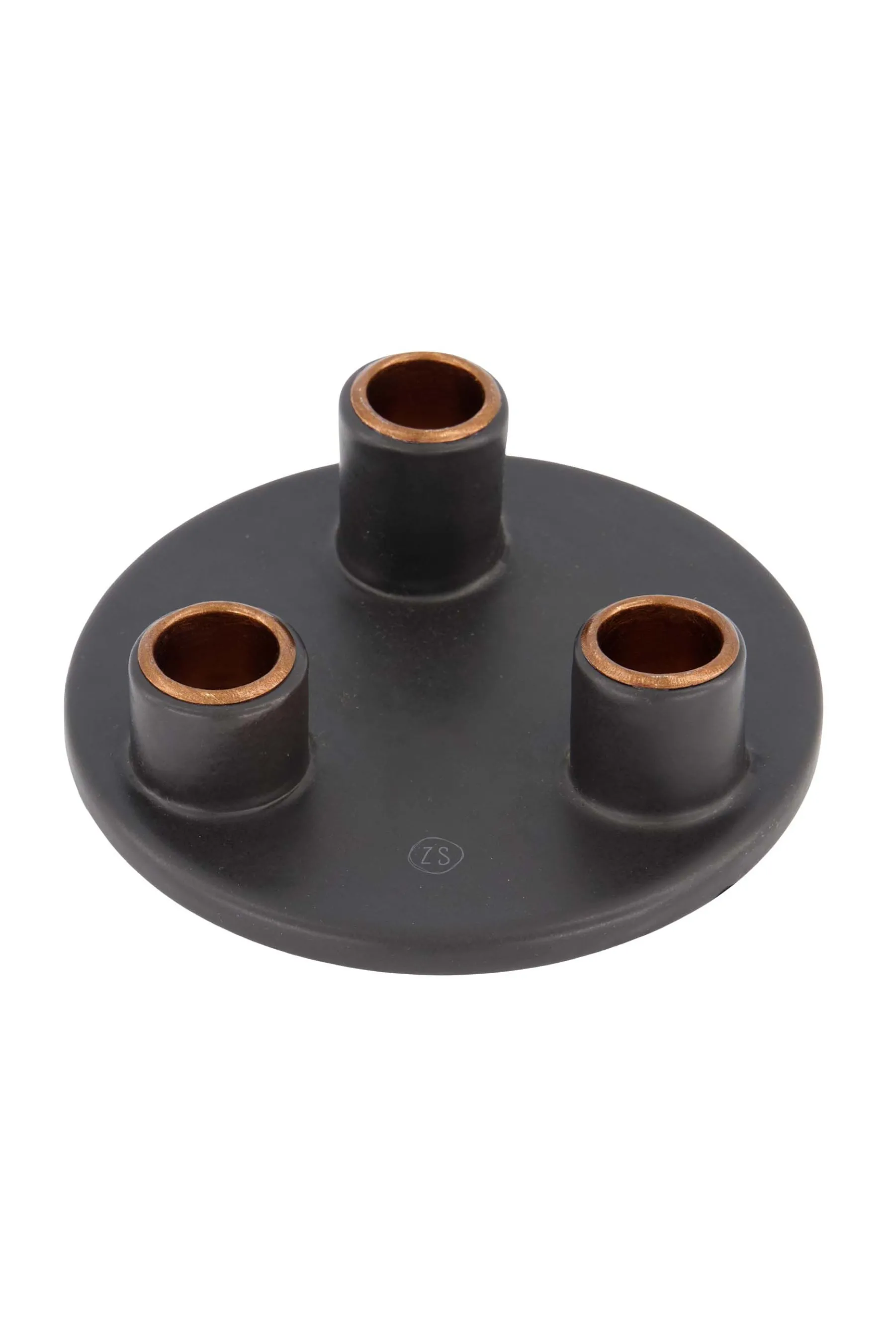 zusss keramieken kandelaar voor 3 dinerkaarsen rond antracietgrijs