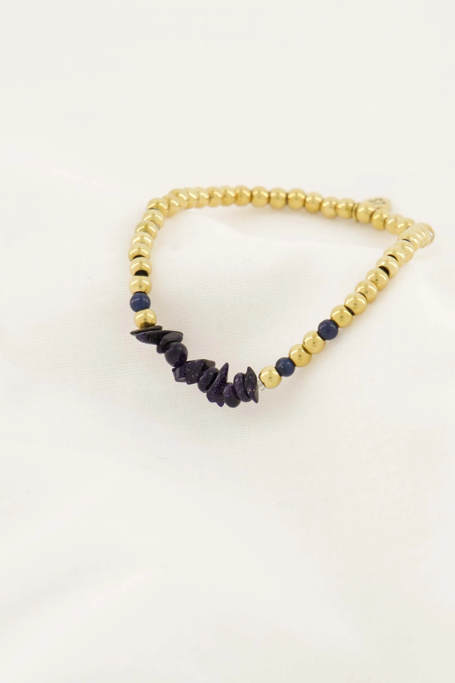 zusss kralenarmband met glassteen donkerblauw