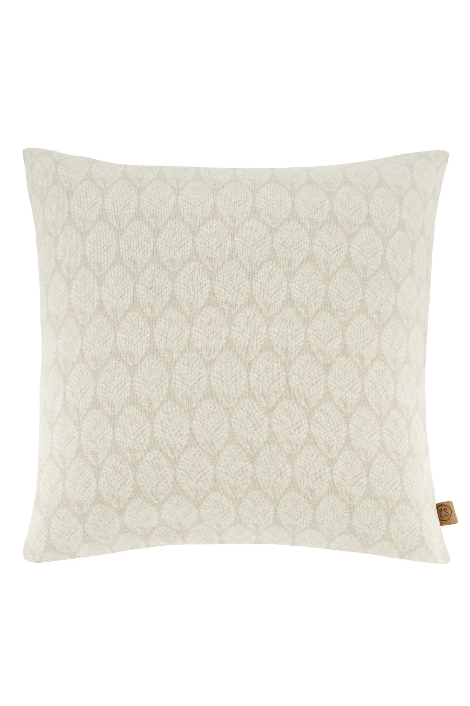 zusss kussen fijn gebreid bladpatroon 45x45cm zand/warmgrijs