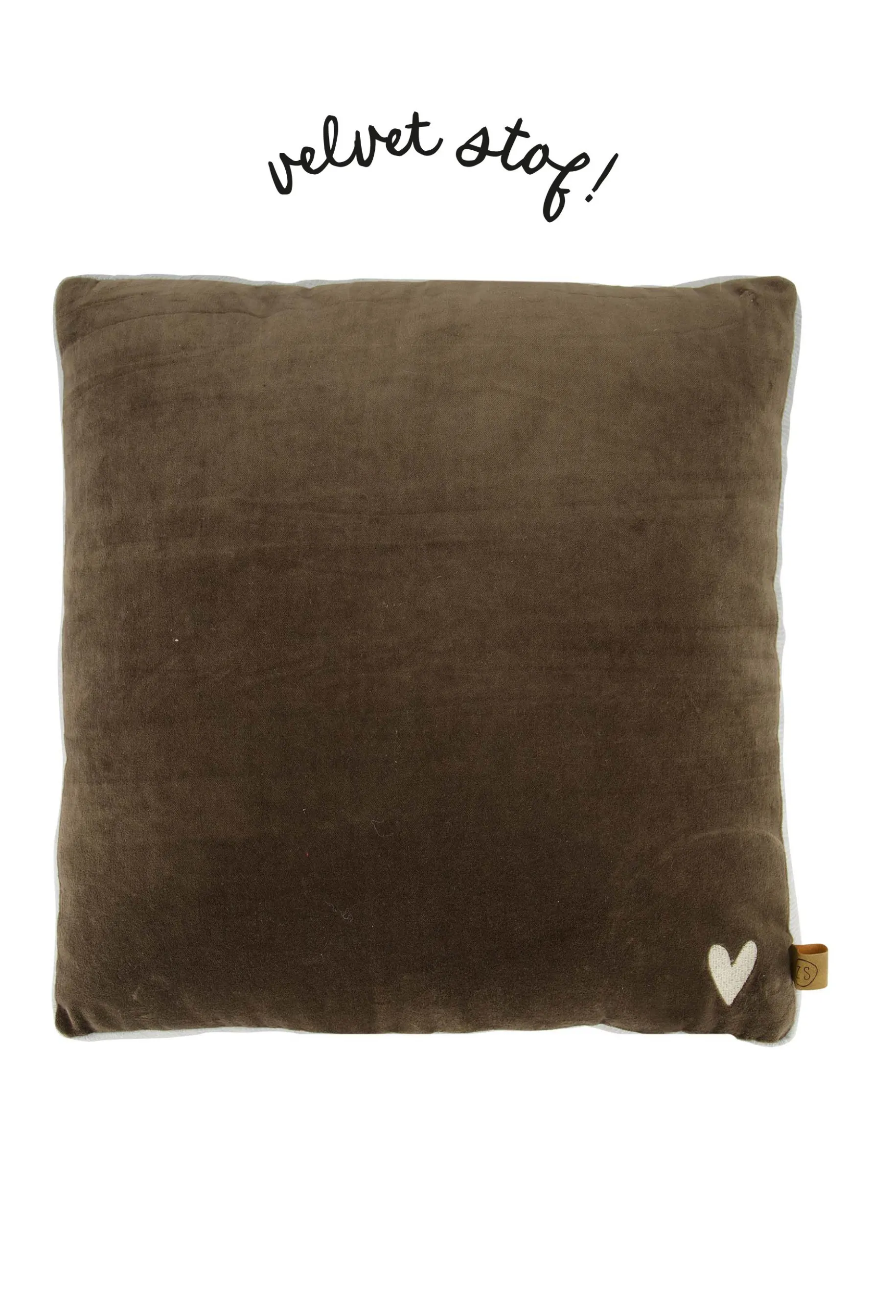 zusss kussen velvet met brede rand 45x45cm antracietgrijs/zand