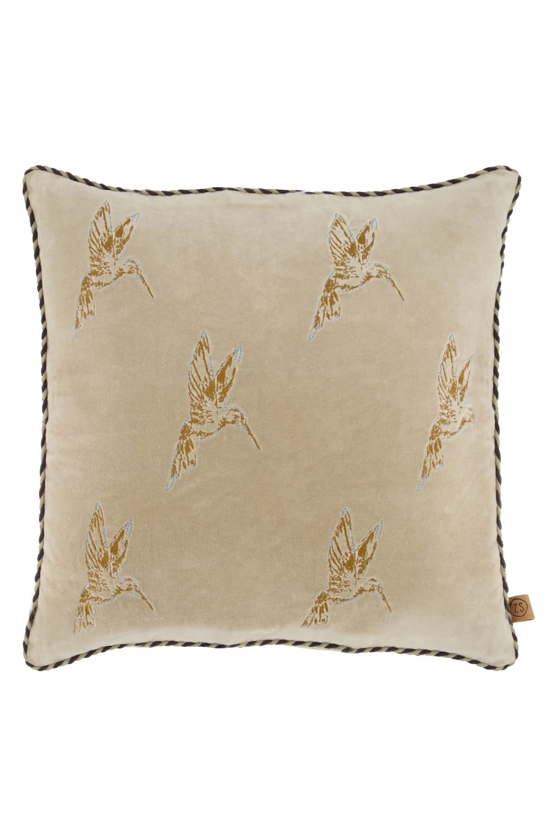 zusss kussen velvet colibri borduur 45x45cm zand