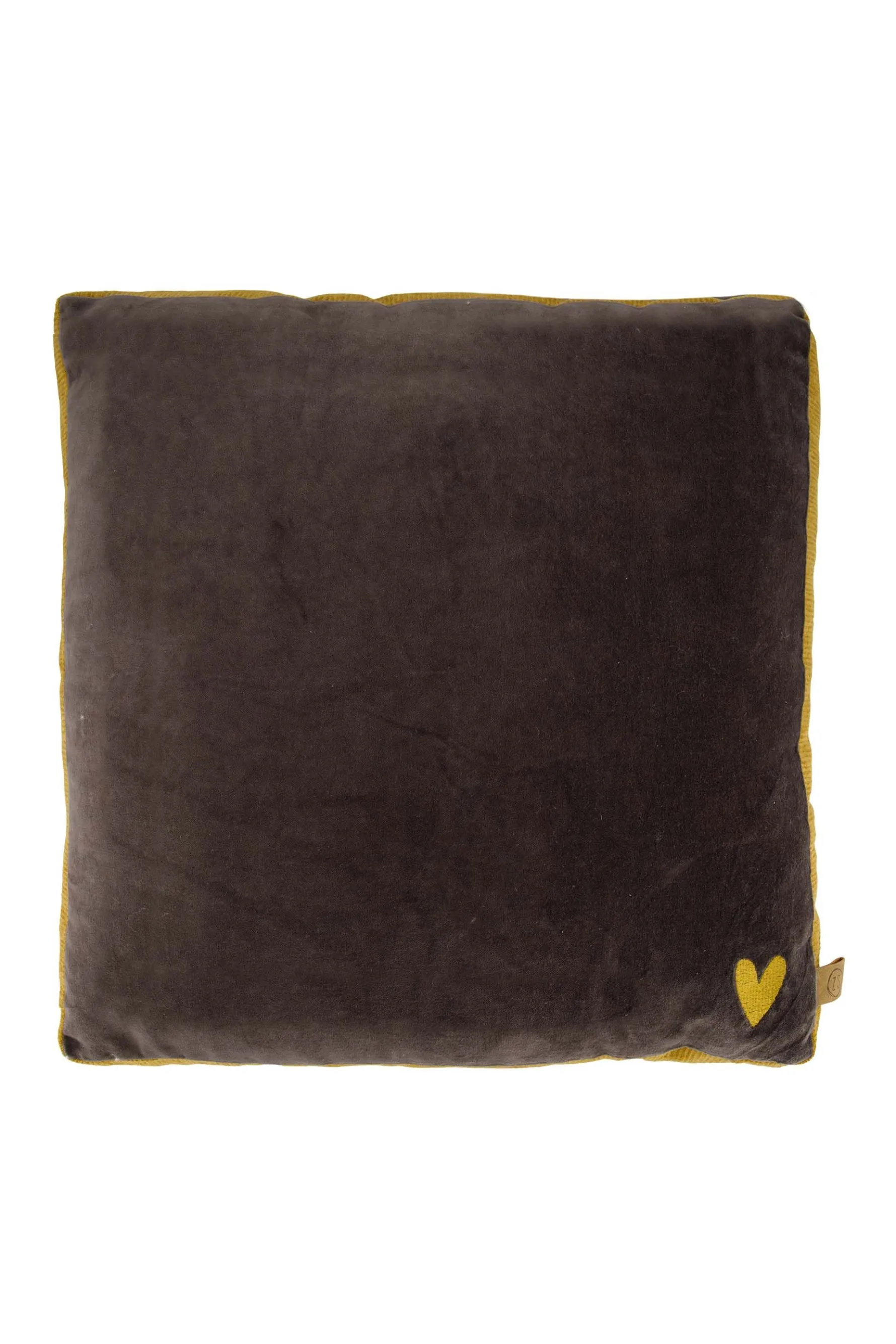 zusss kussen velvet met brede rand 45x45cm antracietgrijs/oker