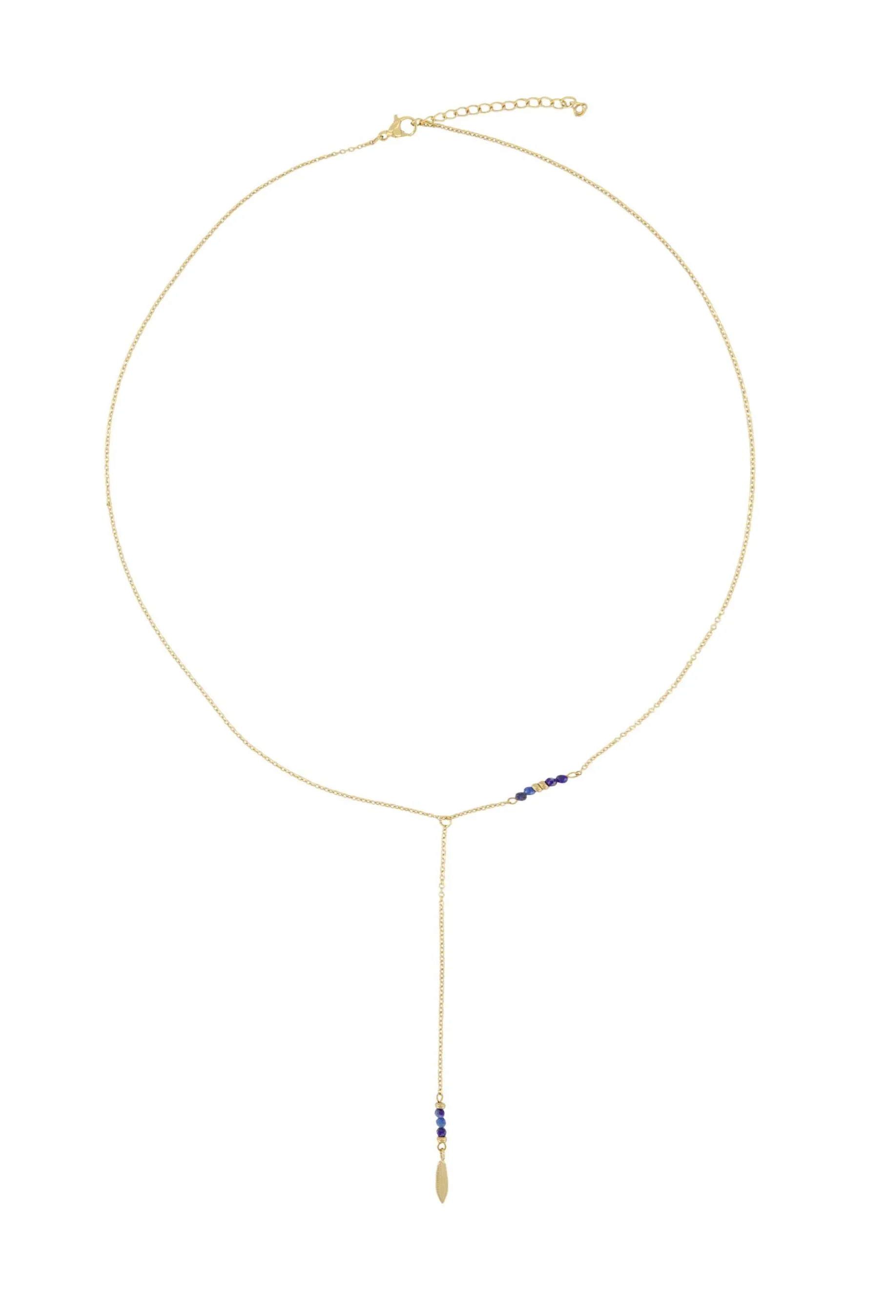 zusss lange ketting met veertje goud/kobalt