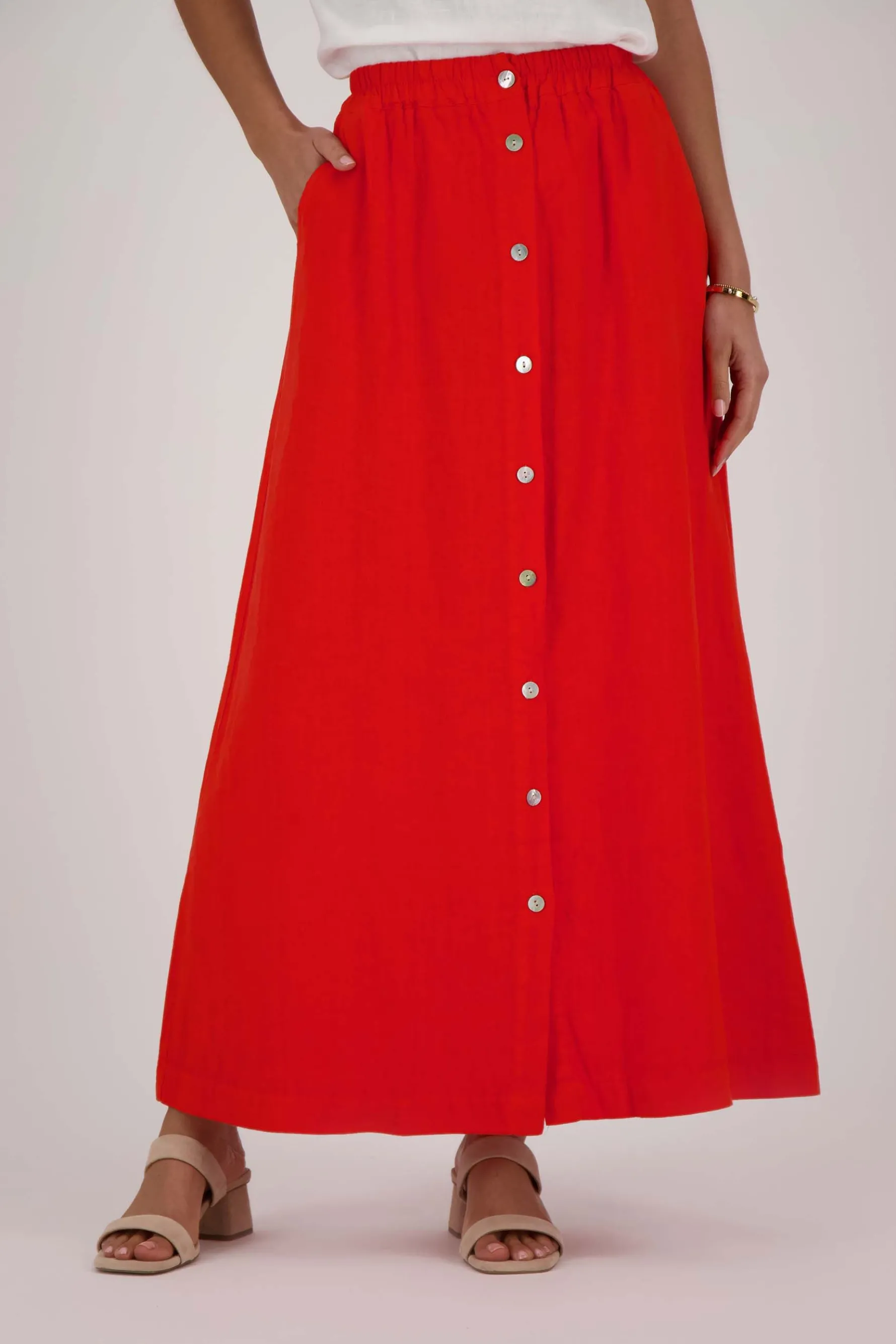 zusss linnen doorknooprok koraalrood