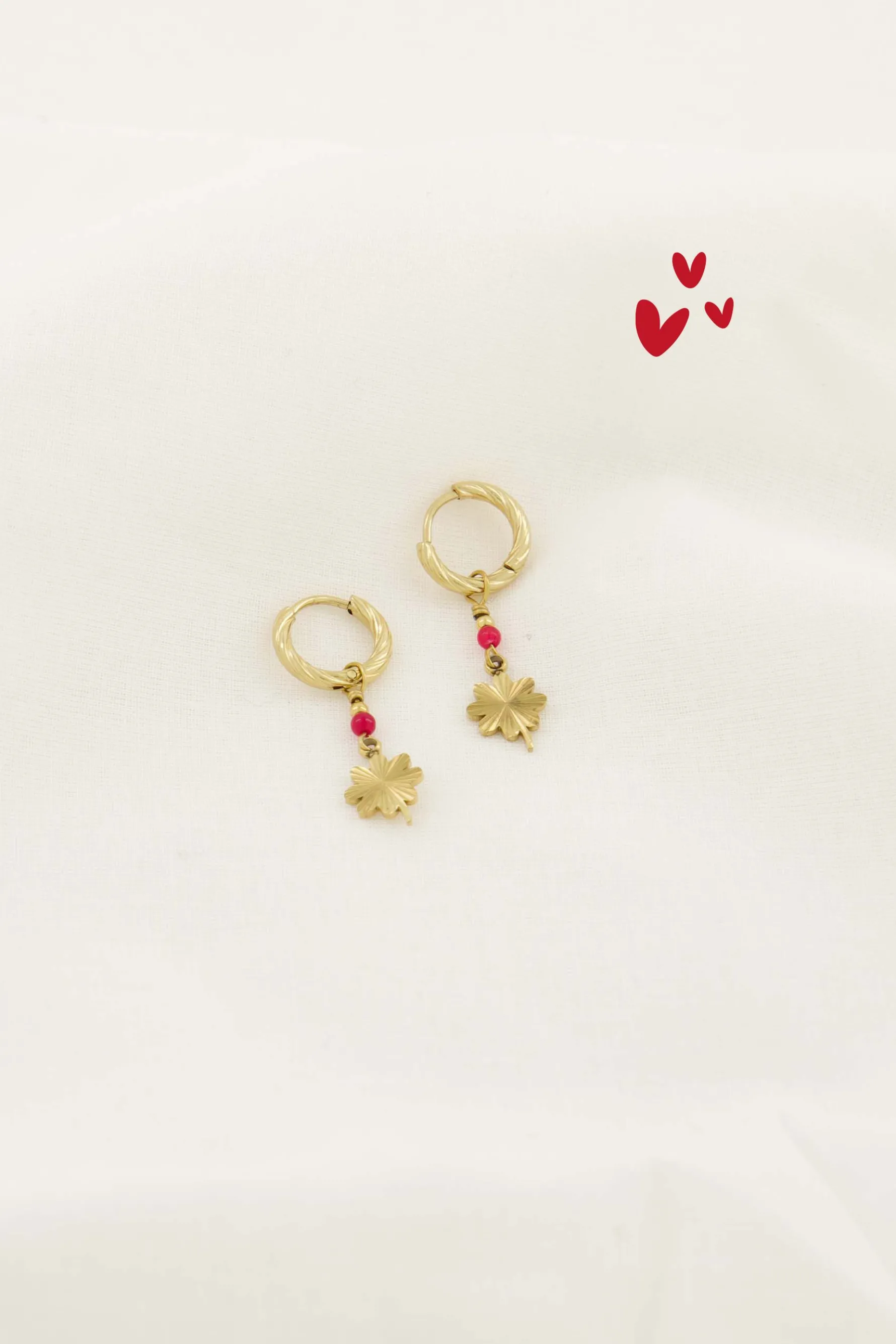 zusss oorbel met klavertje roze rood