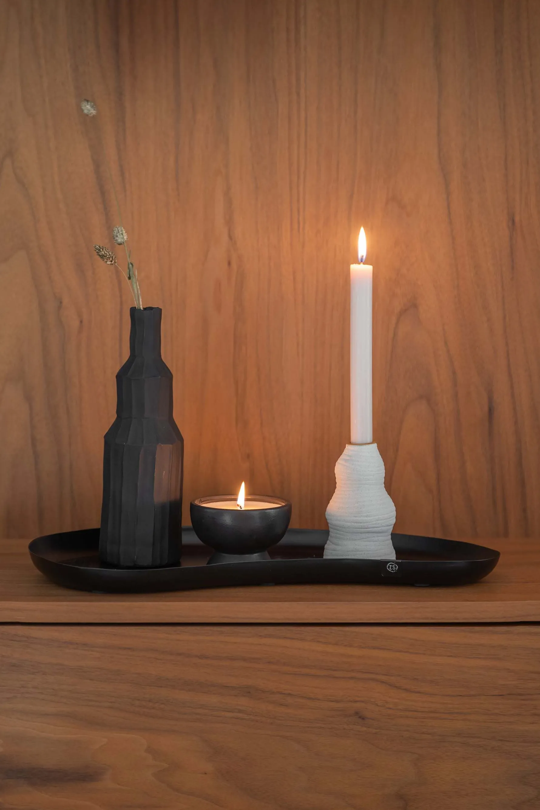 zusss polystone vaas lijnen zwart