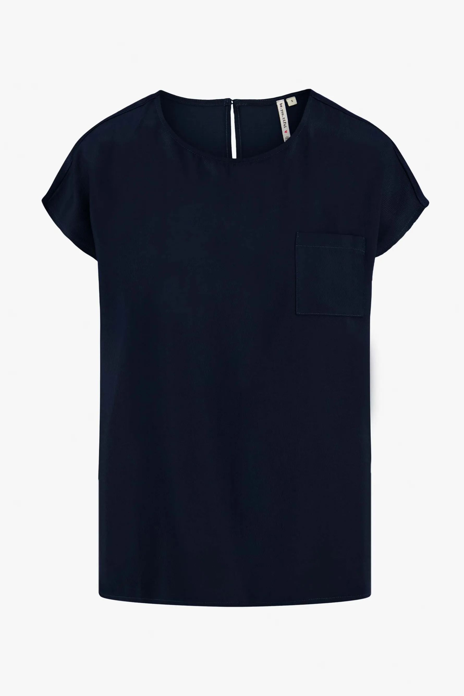 zusss satijnen twill top met boothals donkerblauw