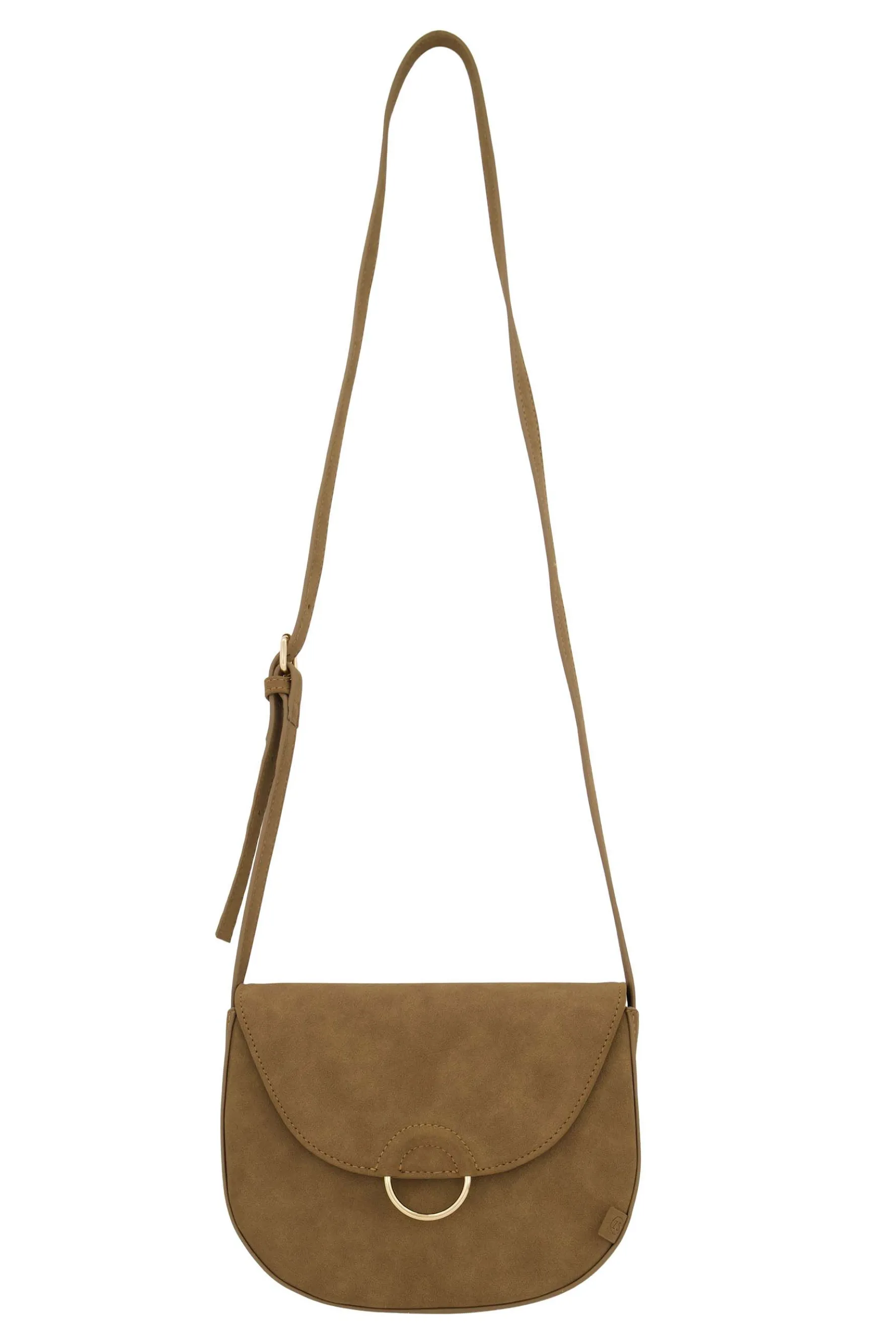 zusss schoudertas met gouden ring taupe