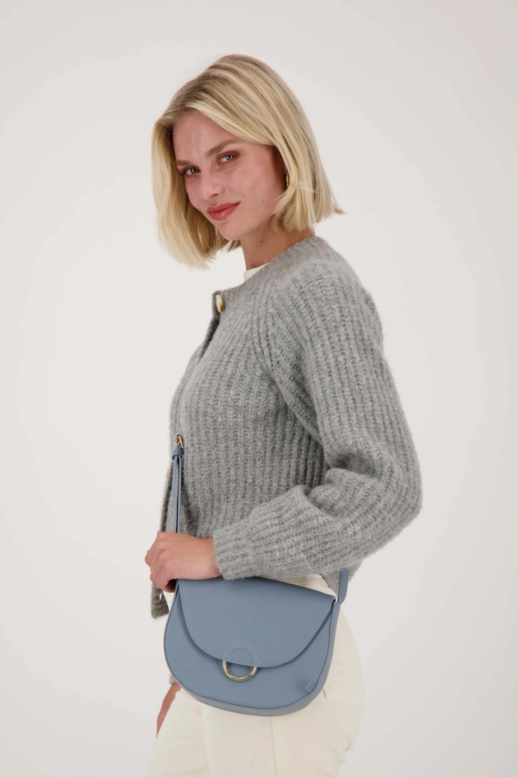 zusss schoudertas met gouden ring grijsblauw