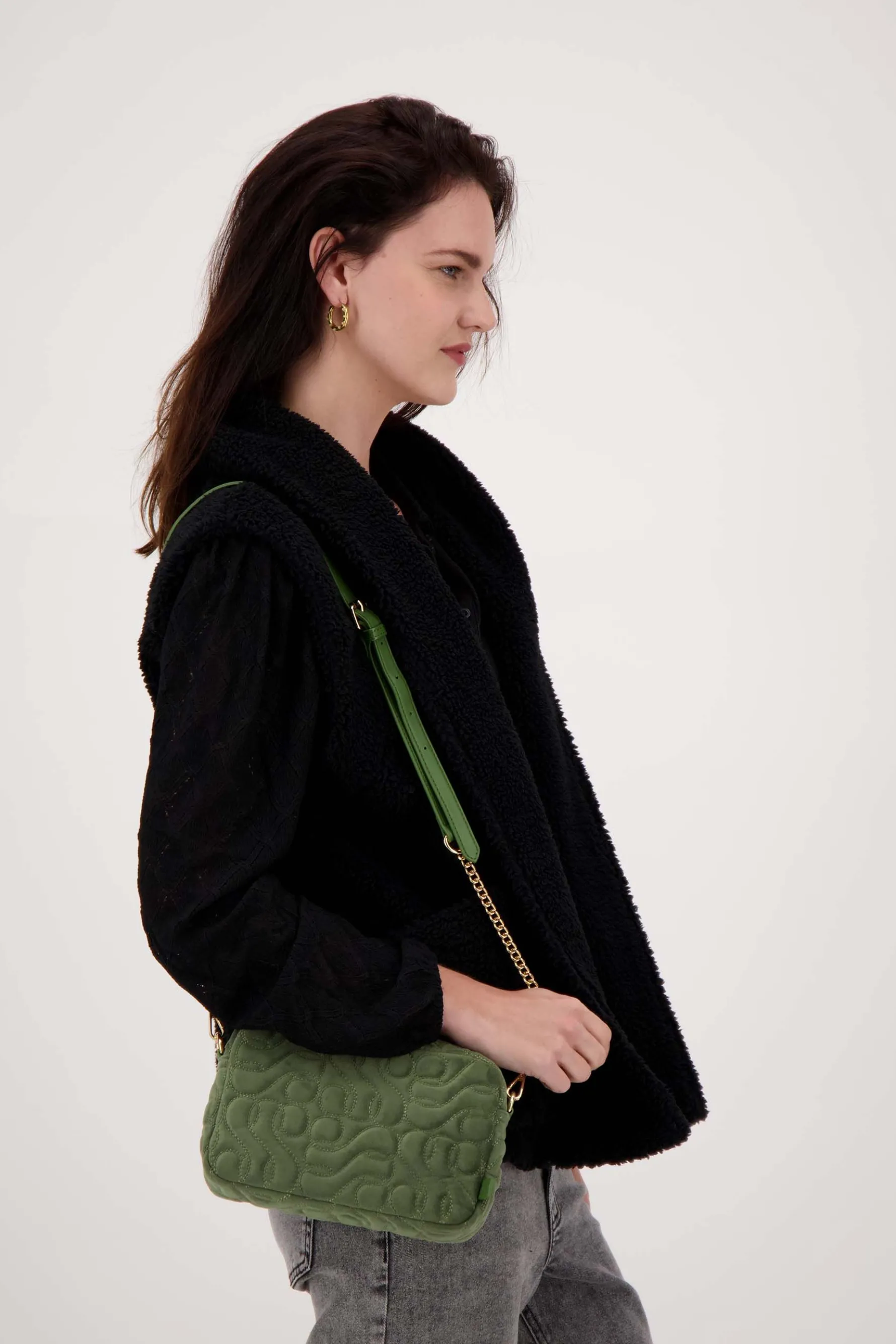 zusss schoudertasje met stiksels donkergroen