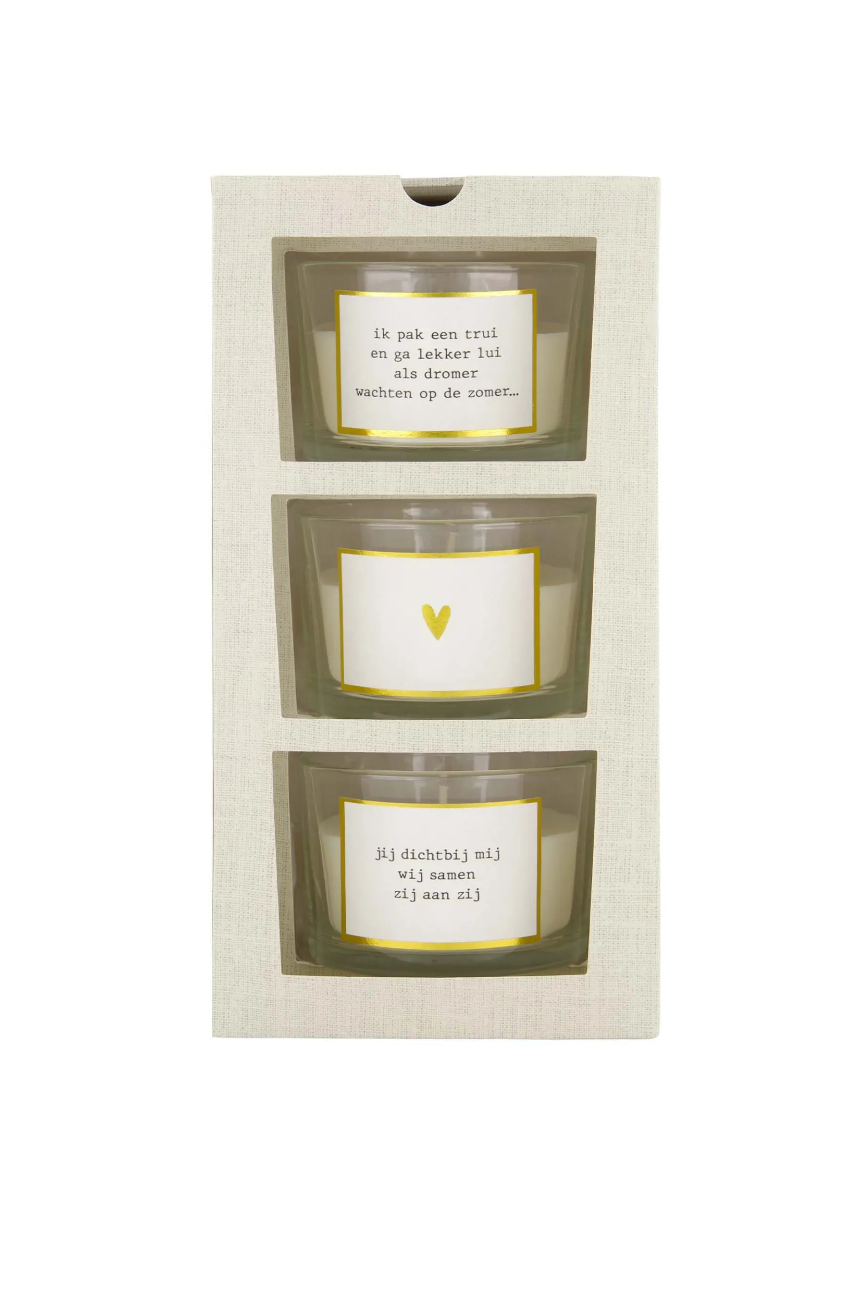 zusss set van 3 geurkaarsen in doosje linnen wit/goud