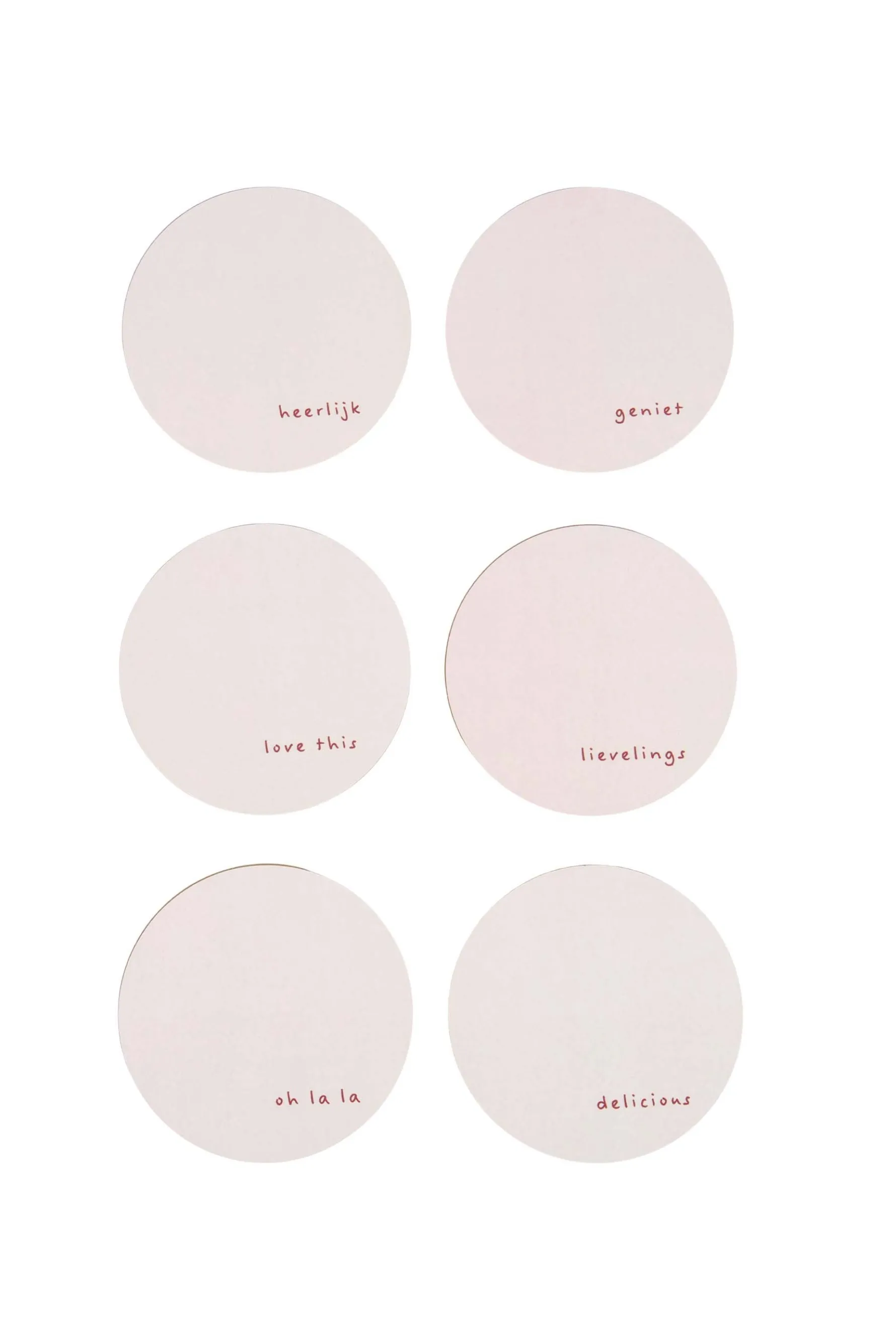 zusss set van 6 onderzetters met tekst rood/wit