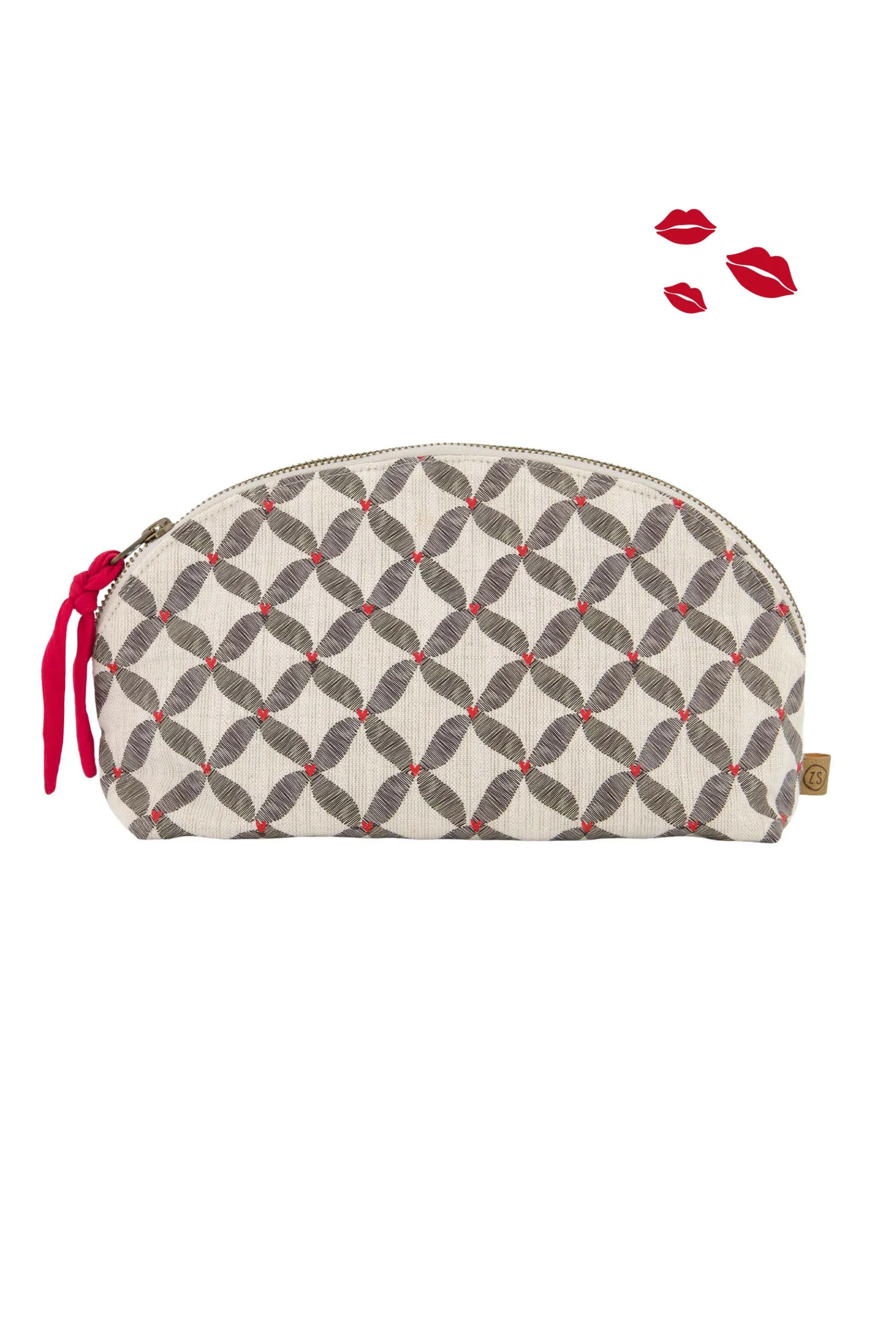 zusss toilettas print antracietgrijs/roze rood