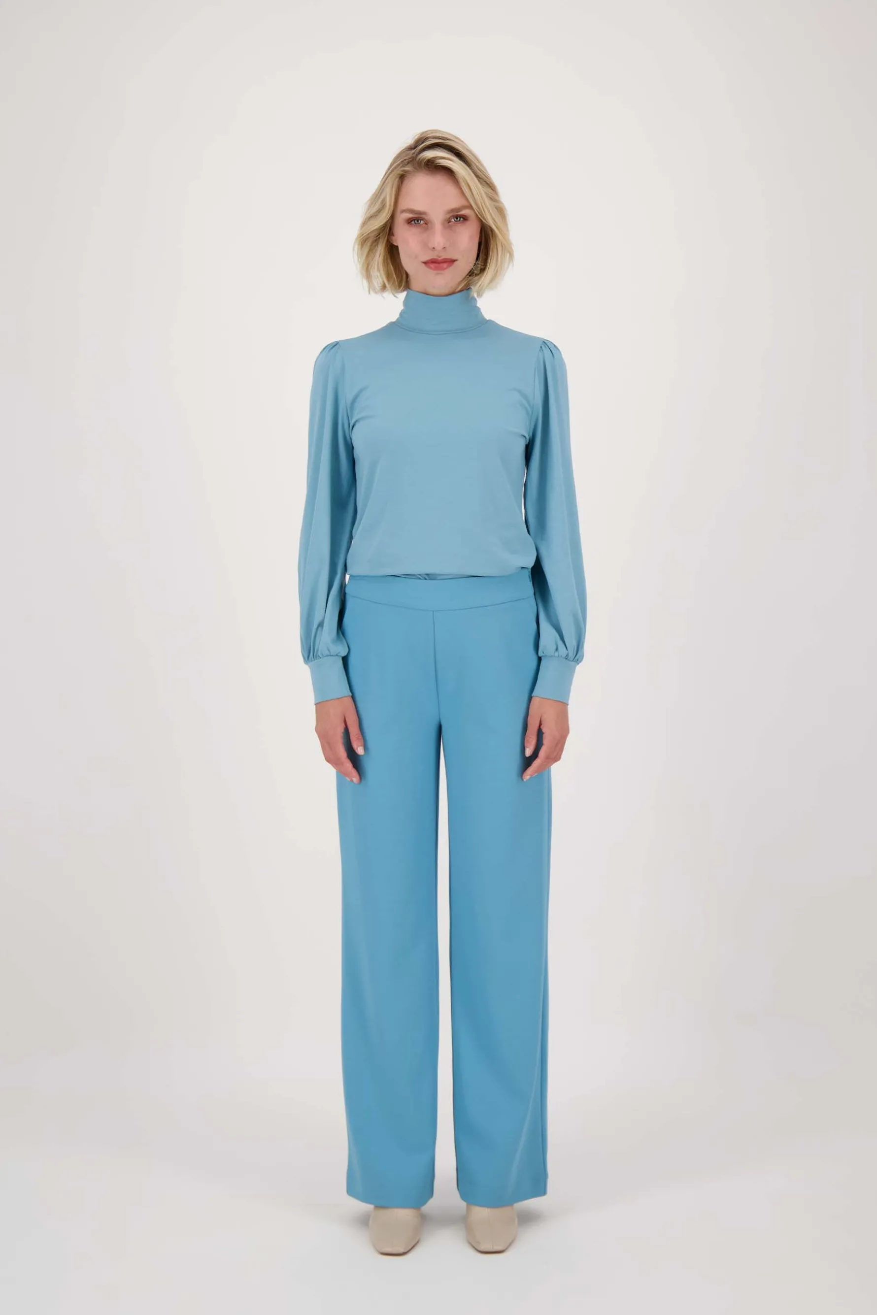 zusss top met lange mouwen en col grijsblauw