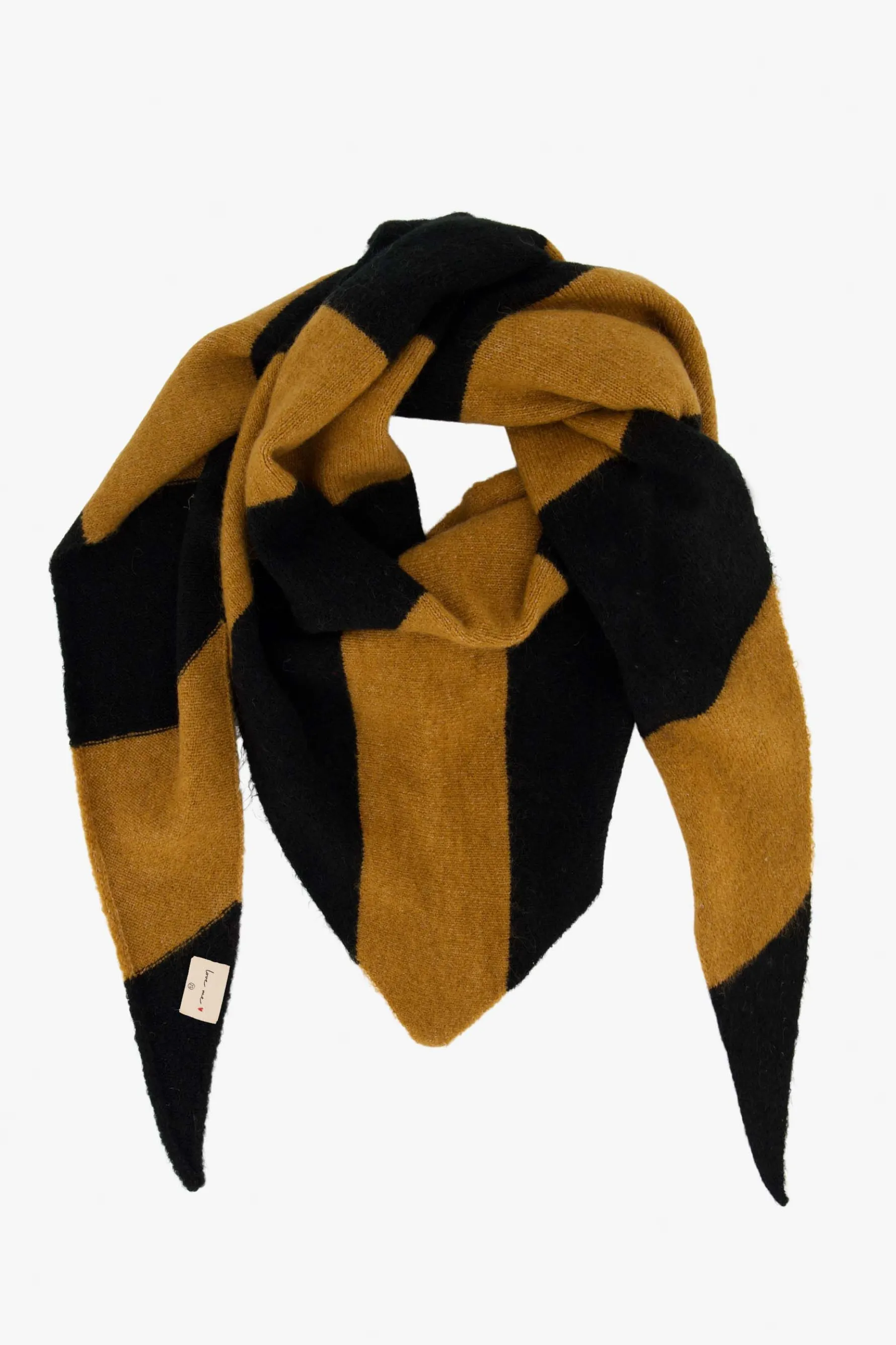 zusss triangle sjaal met streep zwart/camel