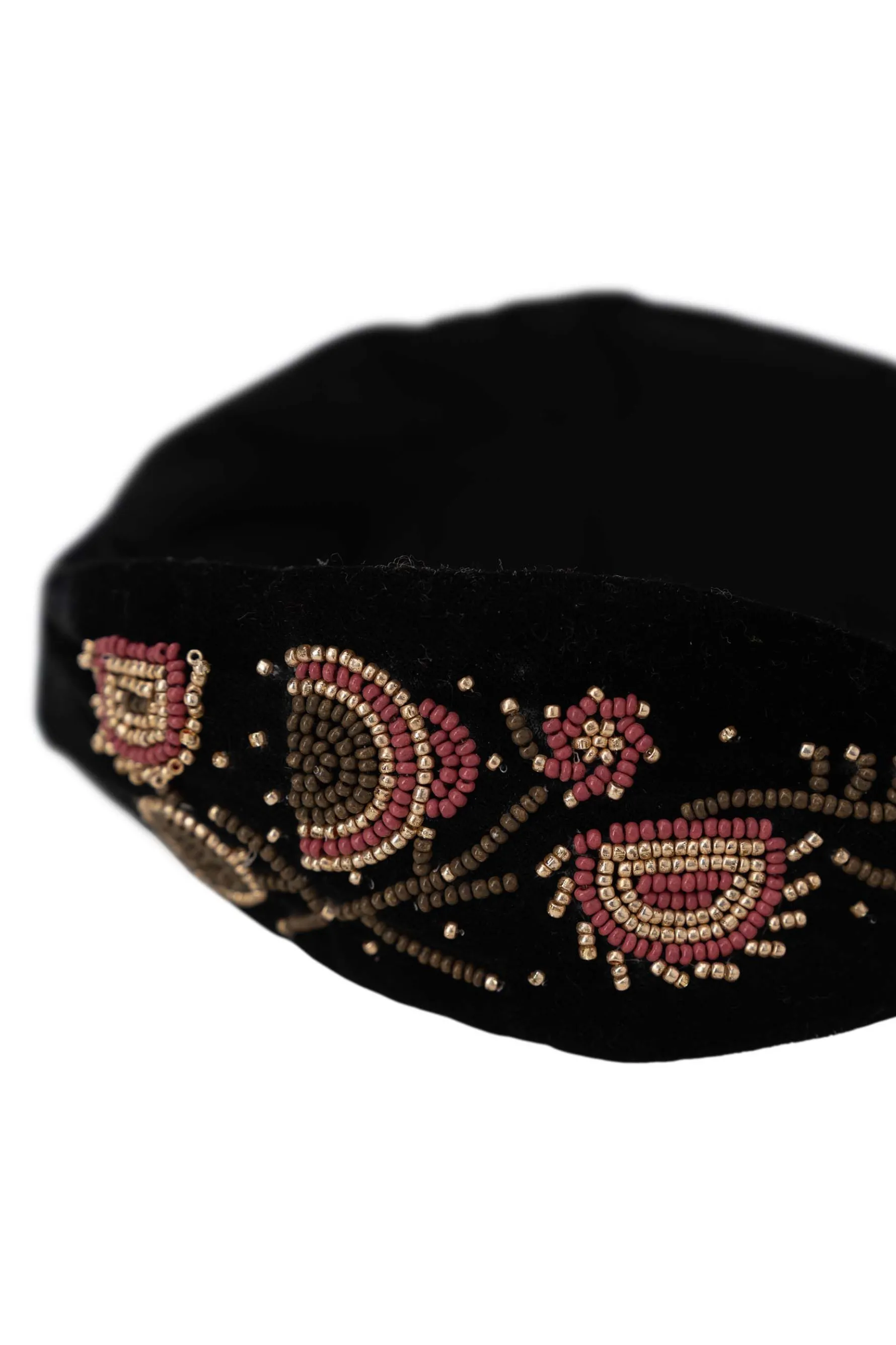 zusss velvet haarband met geborduurde kraaltjes zwart