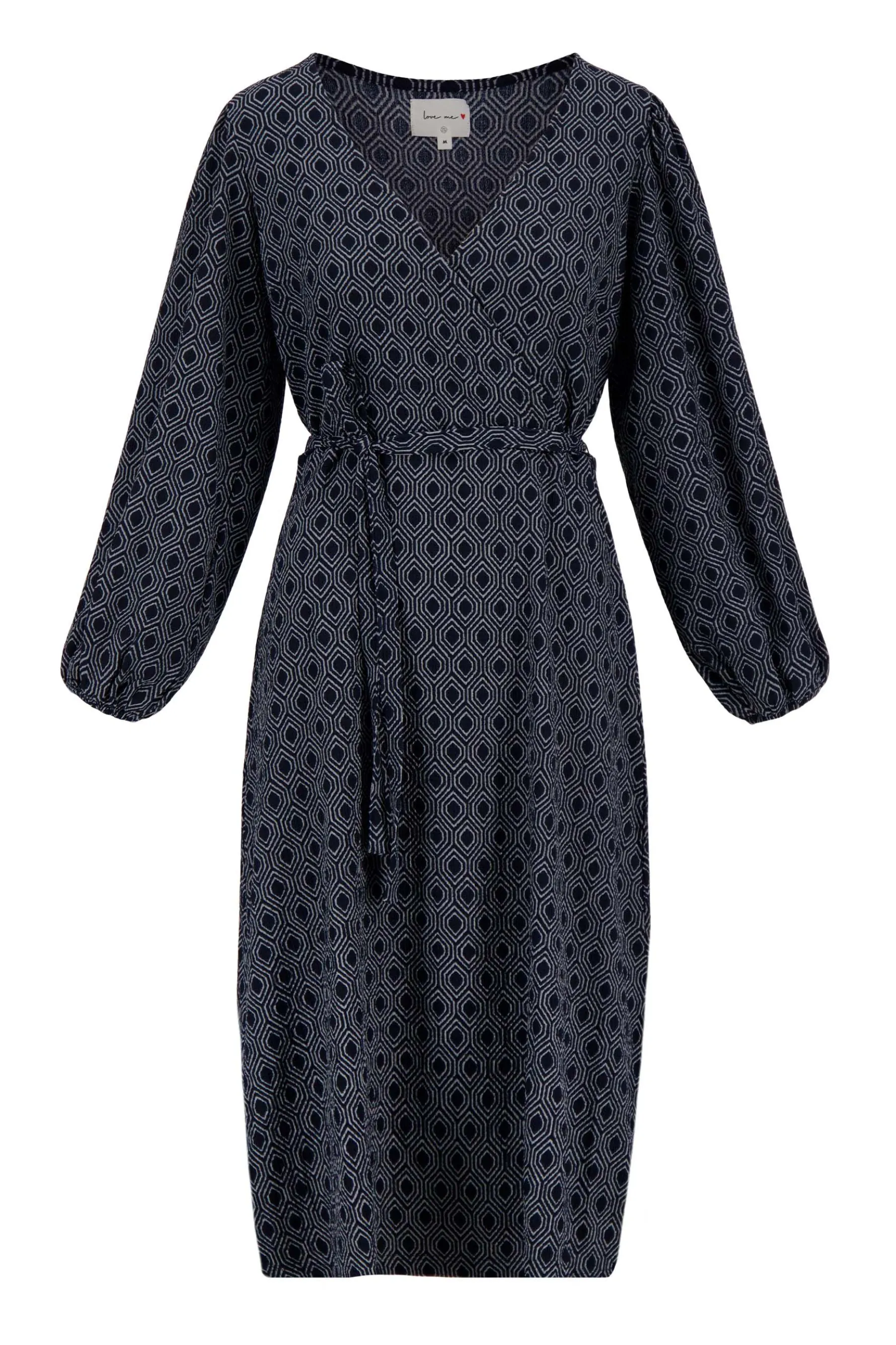 zusss wikkeljurk met blockprint donkerblauw/grijs