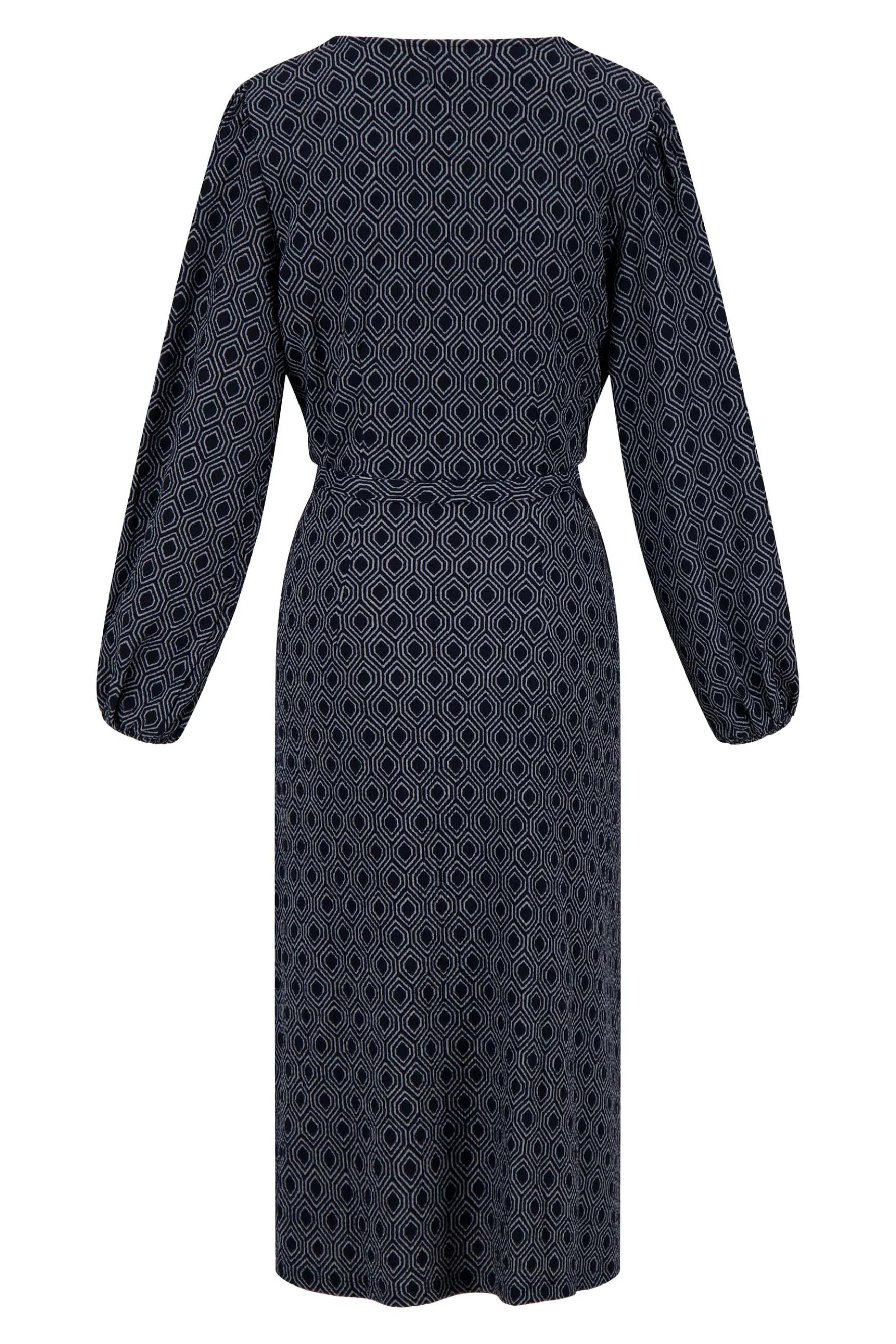 zusss wikkeljurk met blockprint donkerblauw/grijs