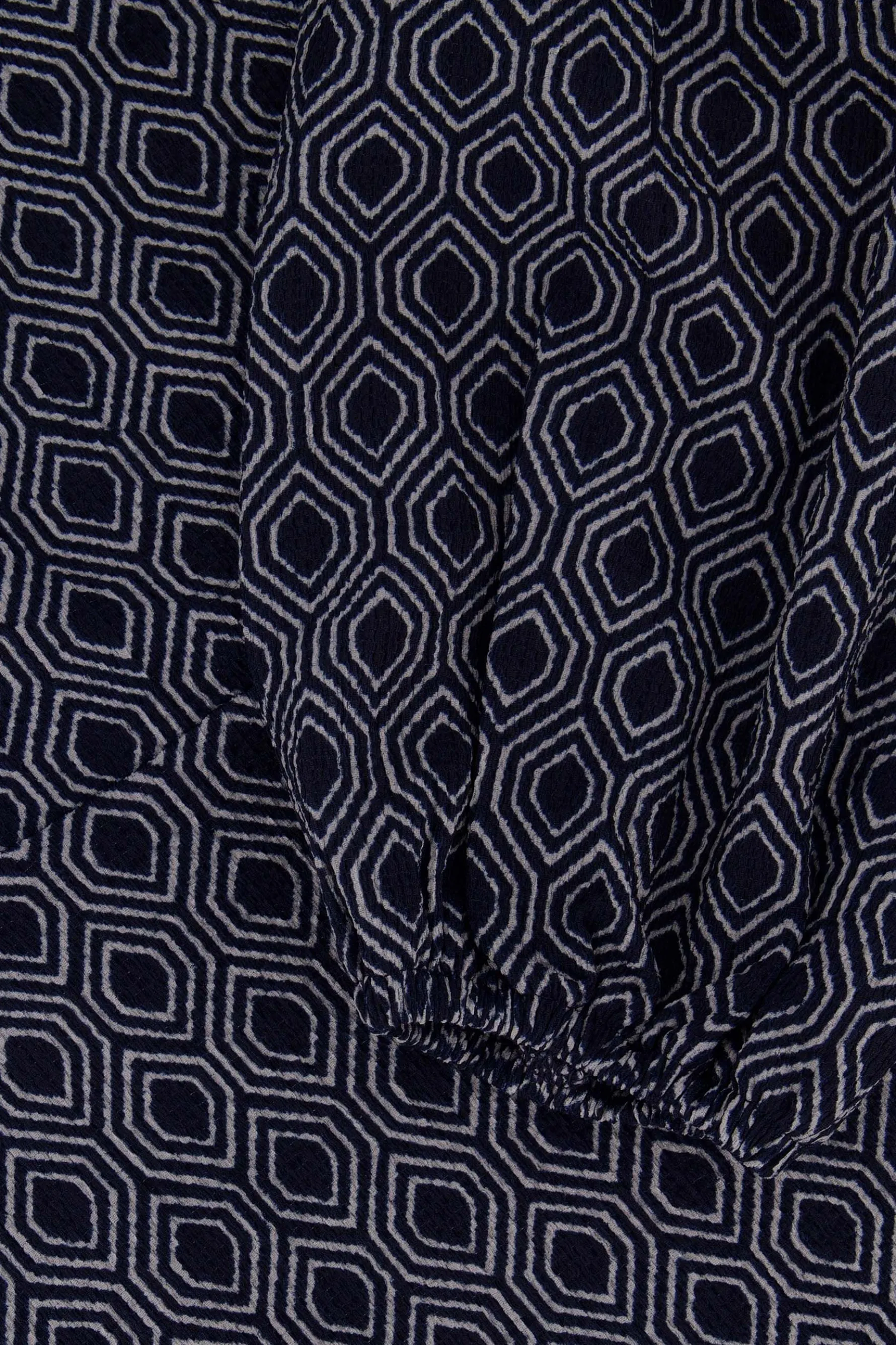 zusss wikkeljurk met blockprint donkerblauw/grijs