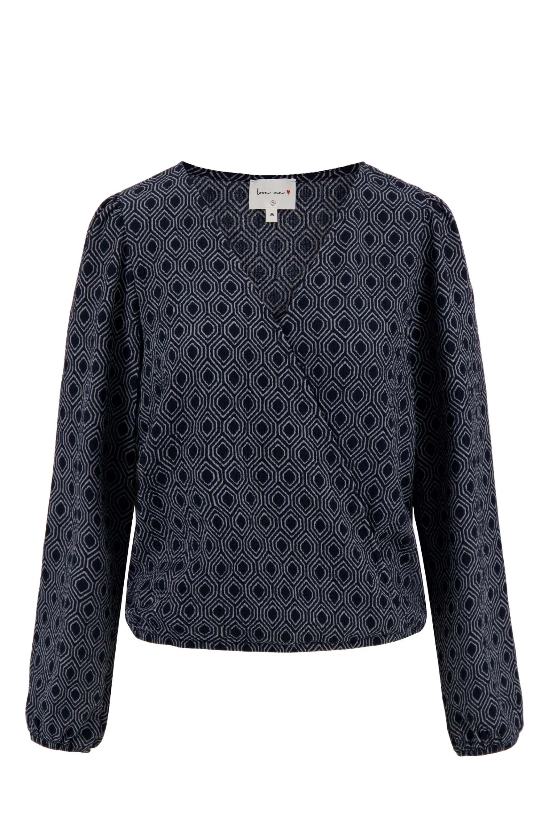 zusss wikkeltop met blockprint donkerblauw grijs